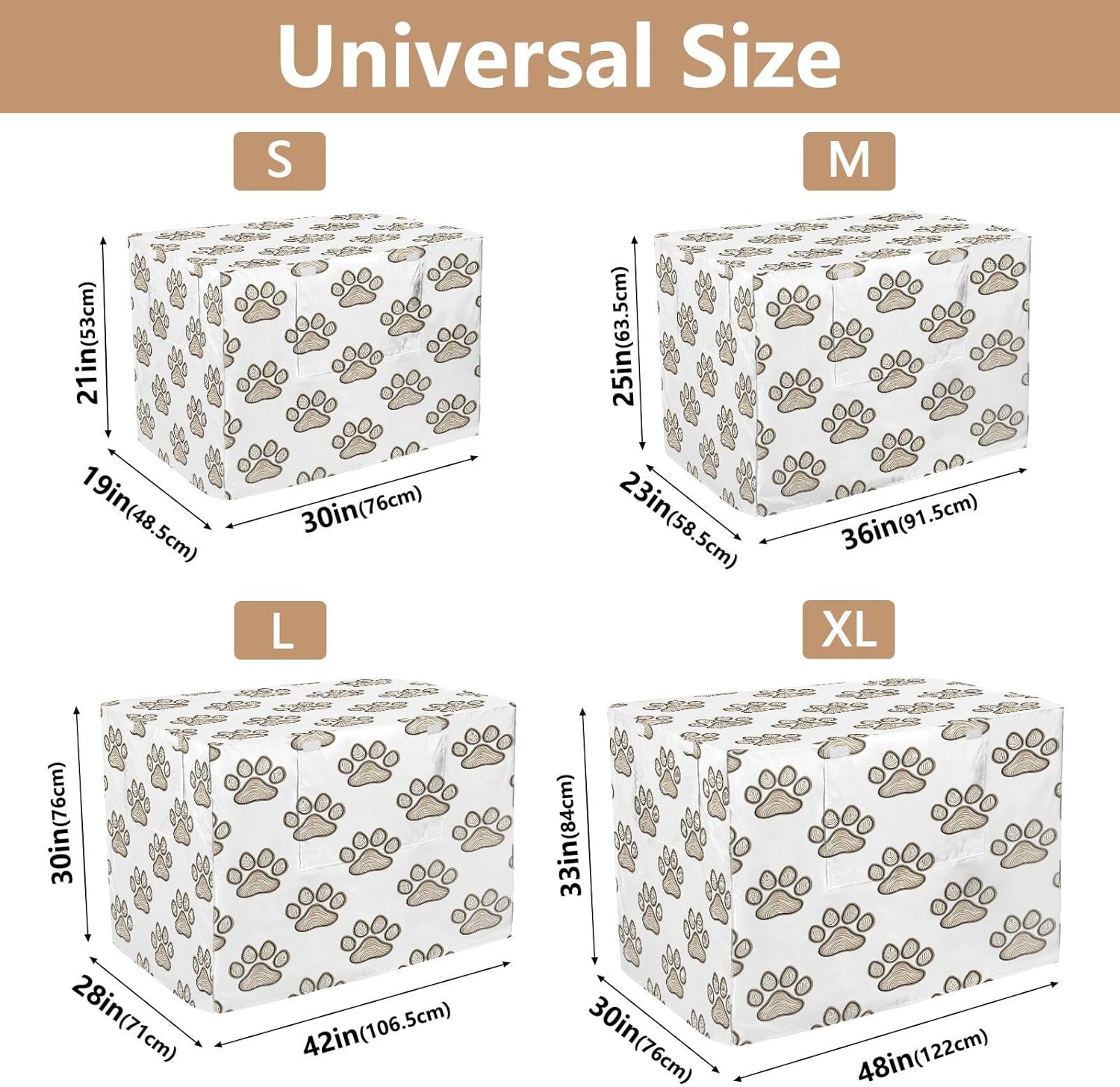 Paw Print Pattern Dog Crate Cover 600D Oxford Pet Kennel Cover with Mesh Window for Dog Cages, Windproof Waterproof Machine Washable, 42"x28"x30"