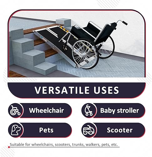 Miniatura 7 de PENSUN Rampa para silla de ruedas de 4 pies, rampas de umbral de 48 pulgadas de largo x 29 pulgadas de ancho, rampas para sillas de ruedas plegables
