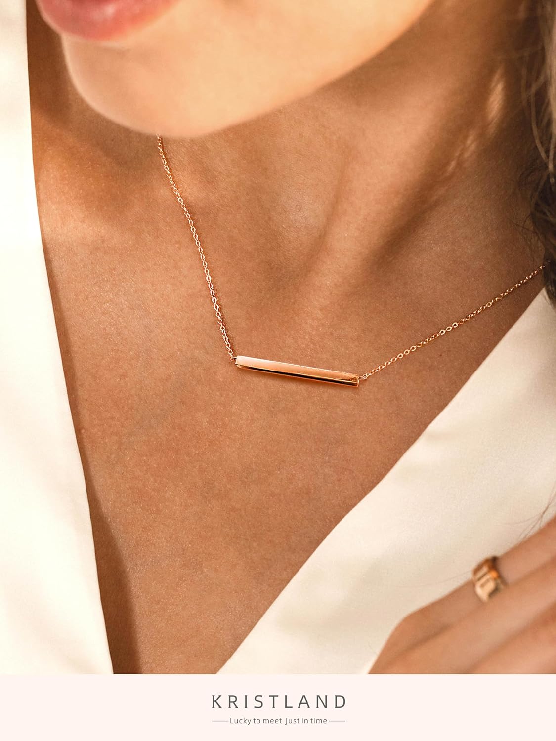 Women Bar Necklace Dainty 18K Gold Plated Simple Design Solid Circle, Heart Choker Chain Silver Necklaces for Women - Image 2