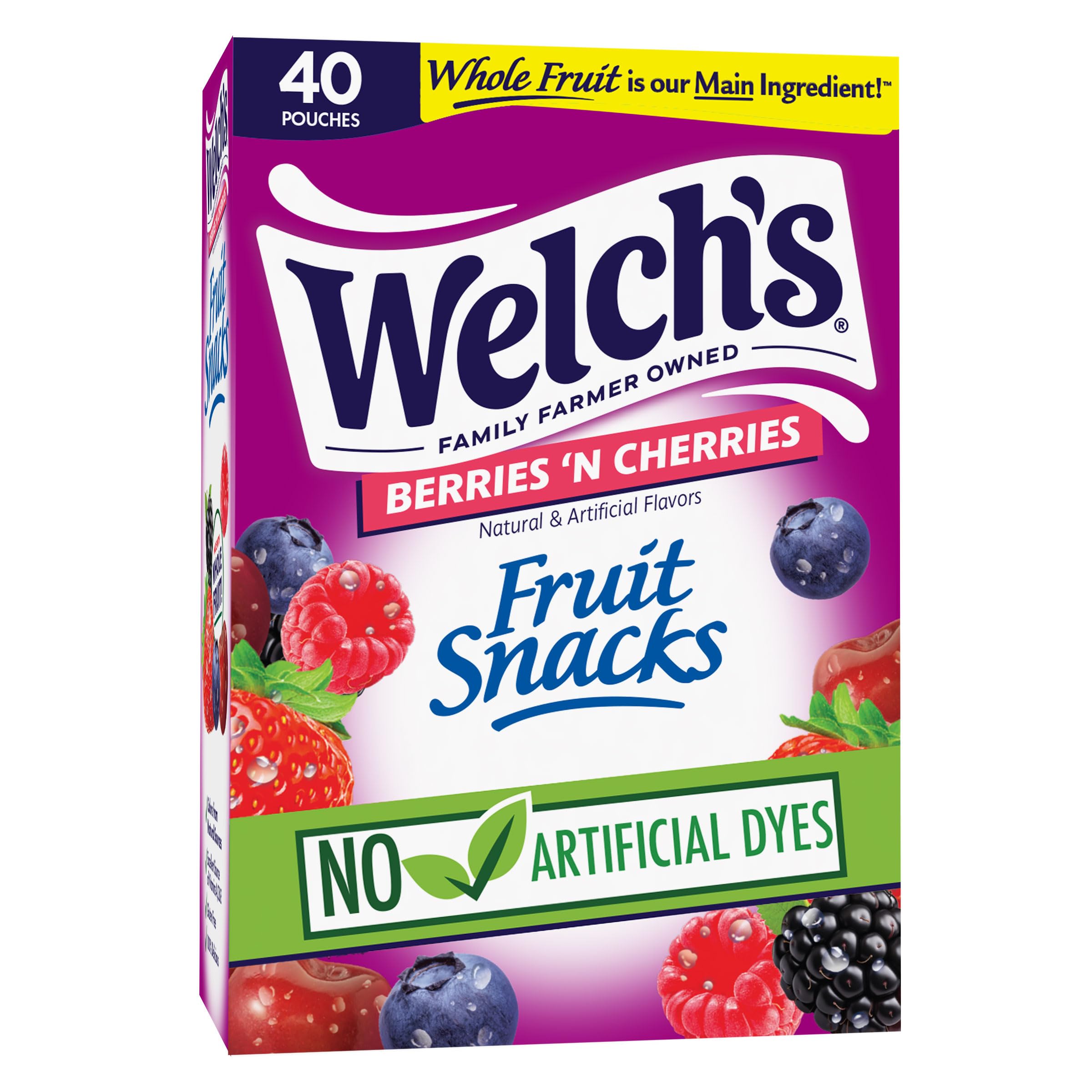 Fruit Snacks, Berries 'N Cherries Snack Box, Gluten Free, 0.8oz Snack Packs (Pack of 40)
