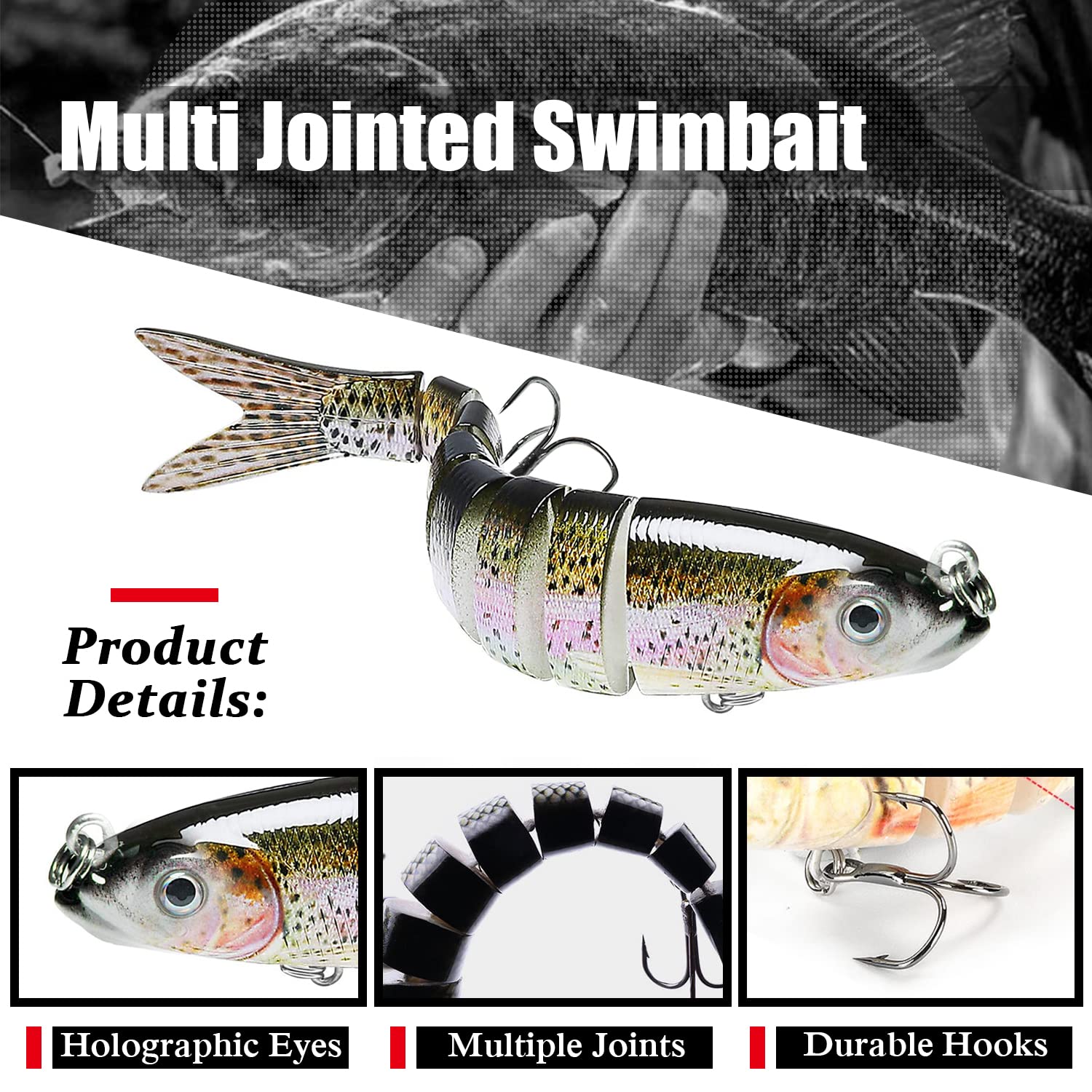 Atibin Multi Jointed Fishing Lure Bass Slow Sinking Swim Bait Bass Bionic Saltwater Fishing Lures Freshwater Realistic Topwater Set A3-5.4