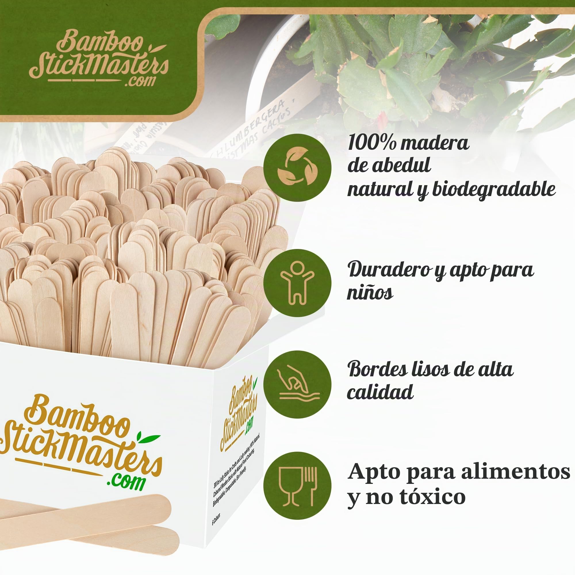 Palo de helado de madera Jumbo - 300 palos piruleta gigantes, madera natural para manualidades, etiquetas para plantas, carámbanos