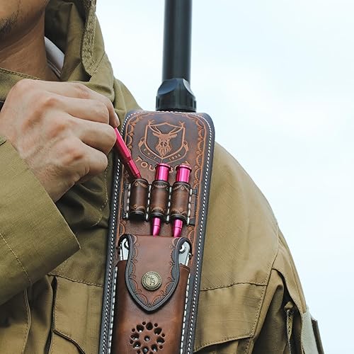 Miniatura 7 de TOURBON Eslinga de cuero para rifle con bolsa de accesorios, giros de metal de liberación rápida, soporte de cartucho de munición redondo de 3
