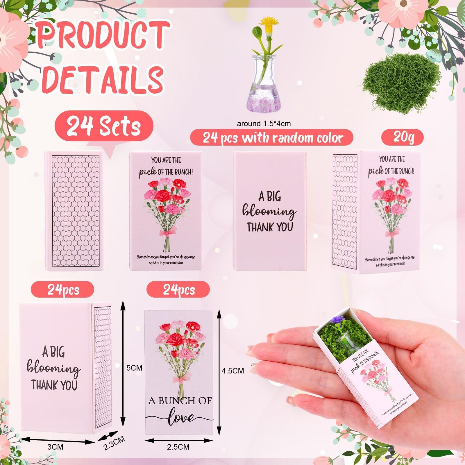 oneant 24 Sets Emotional Support Employee Appreciation Gifts Bulk Flower Breathing Box Luminous Mini Bud Plastic Vases Inspirational Cards Back to School Thank You Favors for Staff Teacher Volunteer - Image 2
