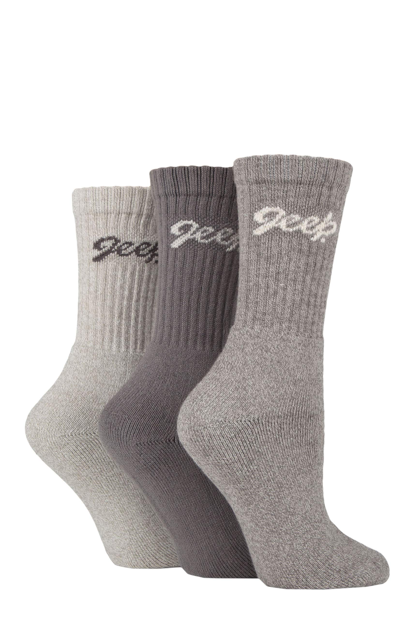 Jeep Ladies Cushioned Foot Cotton Boot Socks Pack of 3 Slate/Grey 4-8