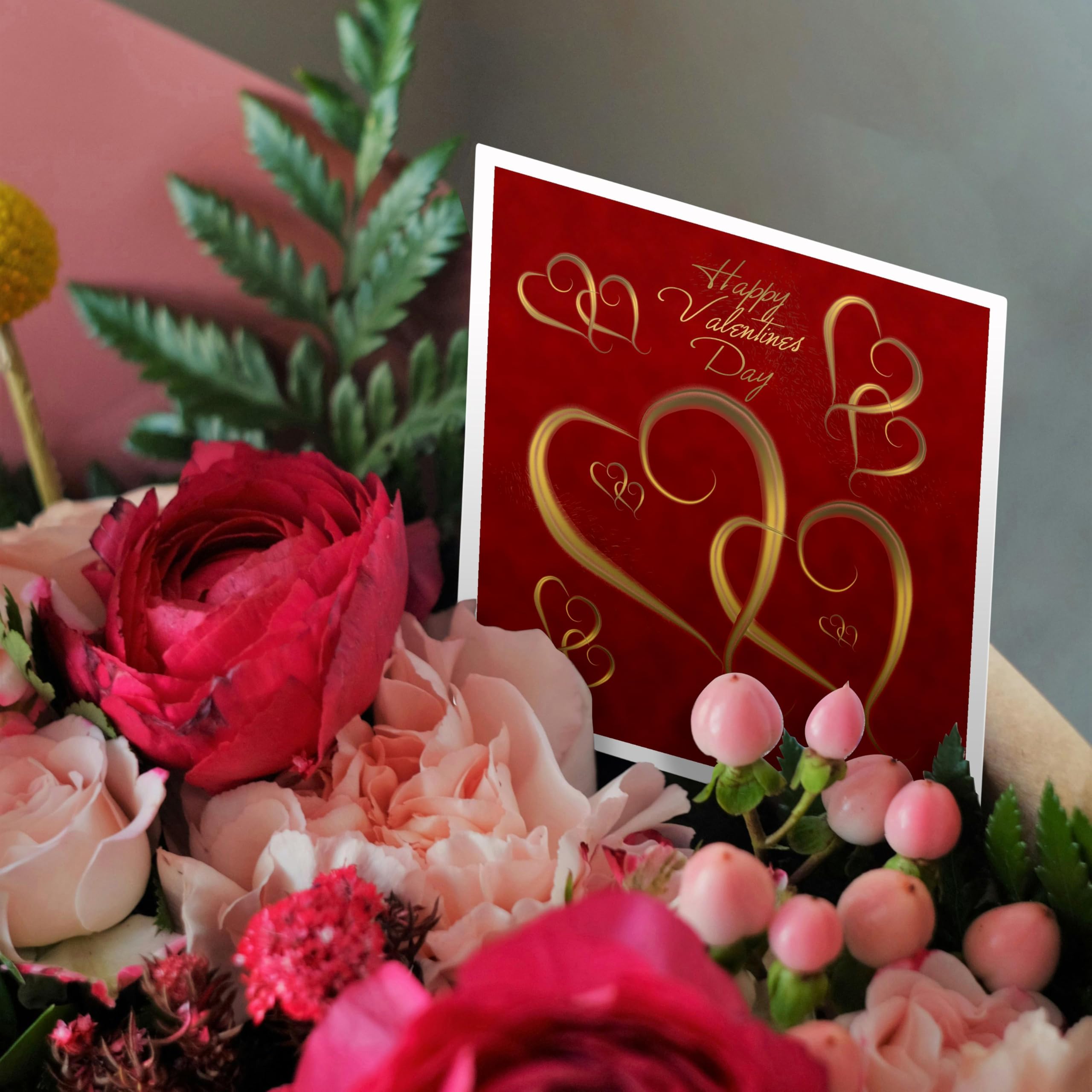 3Drose Golden Hearts Entwined on a Mottled Red Background with Happy Valentines Day, Greeting Cards, 6 by 6-inches - Image 3