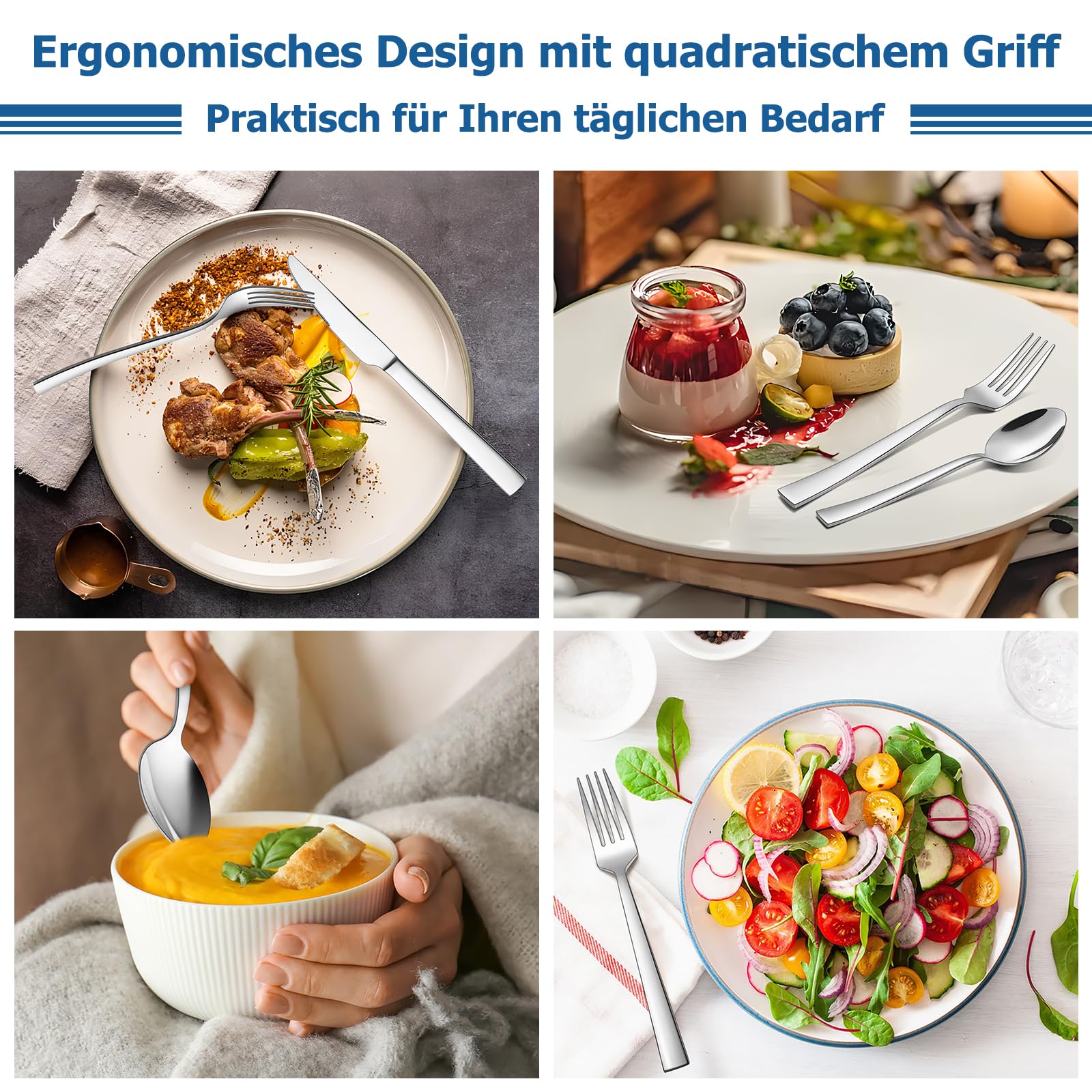 Homikite Homikit Juego de Cubiertos para 12 Personas, Juego de Cubiertos de Acero Inoxidable Pulido 60 Piezas, Cubiertos Elegantes con Cuchillo Tenedor Cuchara, Cubiertos de Mesa para el hogar, Cocin