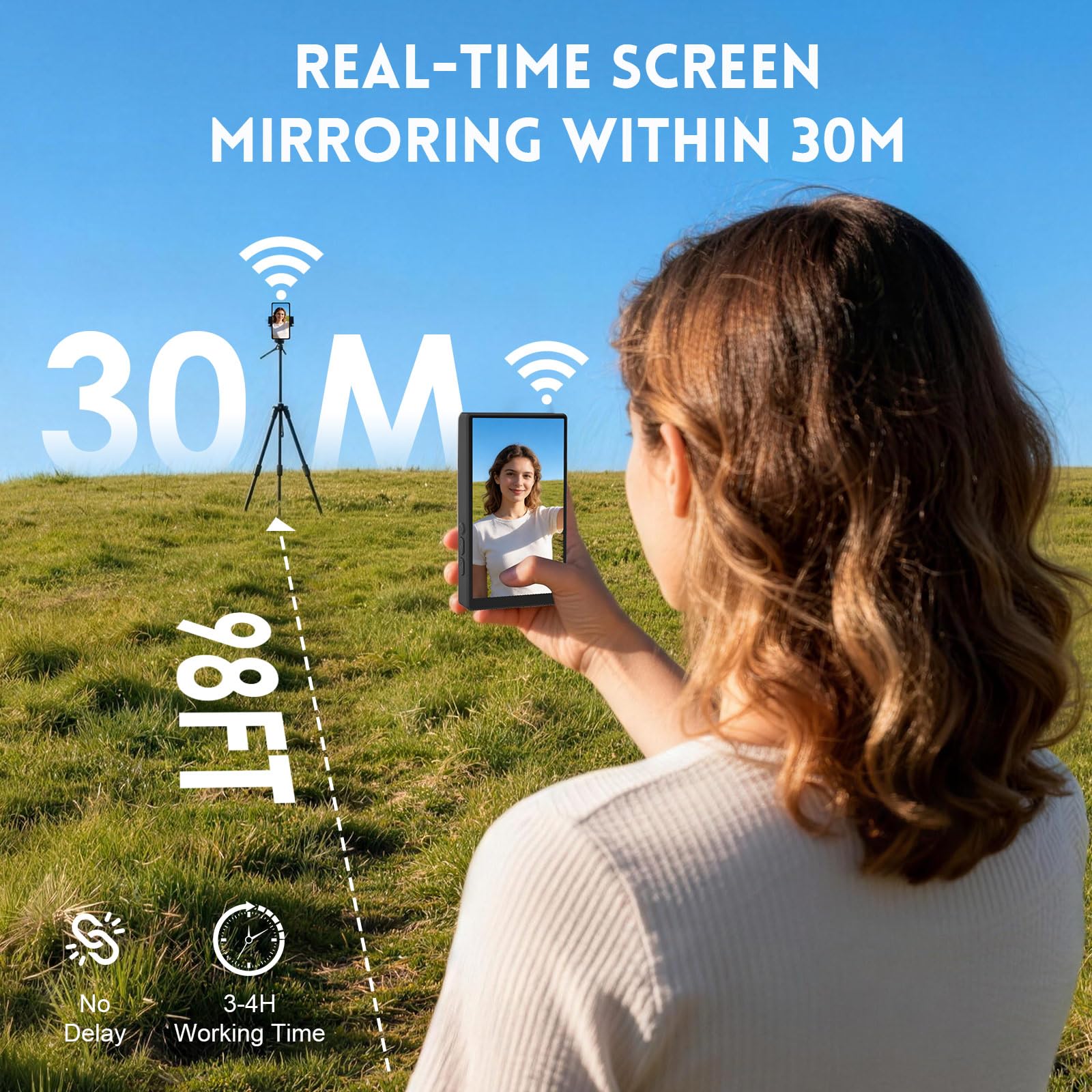 Schermo per selfie per iPhone e Android, con touchscreen, monitor magnetico per selfie Vlog, altoparlante integrato, mirroring in tempo reale, per selfie iPhone, YouTube, Vlog, Live Streaming