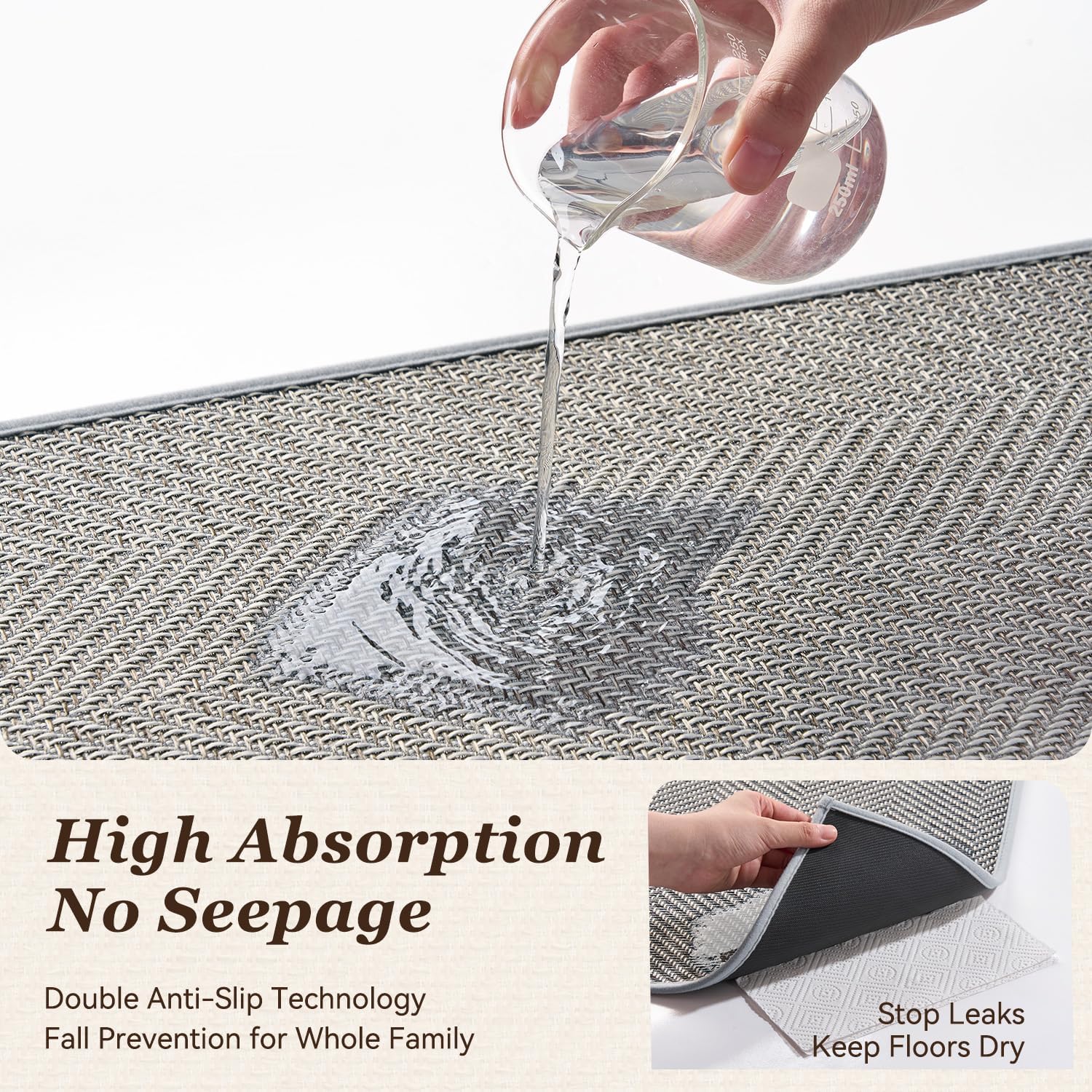 AMOAMI Kitchen Mats for Floor, Non Slip Washable Kitchen Rugs Absorbent Quick Dry and Easy to Clean, Kitchen Runner Rugs for Kitchen in Front of Sink, 20“*70”, Grey