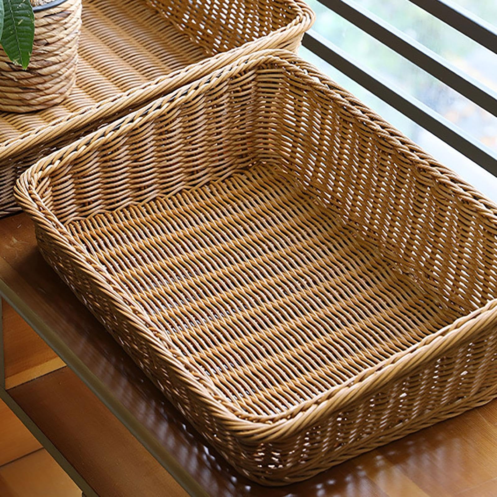 Vagusicc - Set di 3 cestini in vimini, intrecciati a mano, per l'organizzazione, decorativi, rettangolari, con manici, piccoli cestini per carta igienica, per mensole e decorazioni, marrone