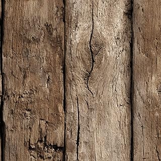 Peel and Stick Wallpaper Wood Grain Rustic Brown Planks Cracked Surface Aged Timber Natural Self-Adhesive Wall Mural for Bedroom Renter Friendly Contact Paper Kitchen Nursery Bedroom 17.7in x 9.8ft