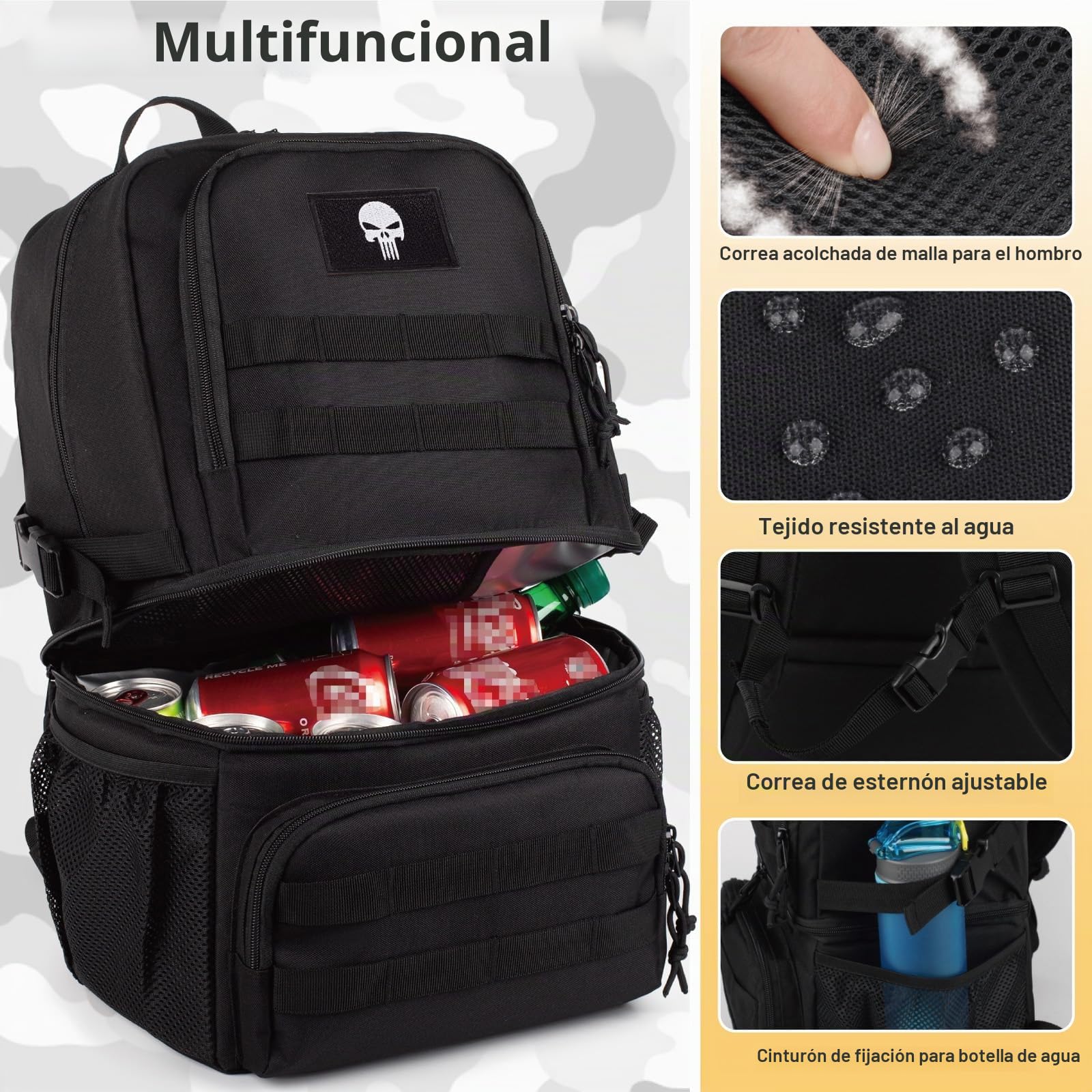 Mochila Táctica Refrigerada para Hombre, 25L con 2 Compartimentos | Mochila Táctica Doble Compartimento, Bolsa Almuerzo Suave Aislante Antifugas, 2 Niveles Para Camping Y Picnic al aire libre