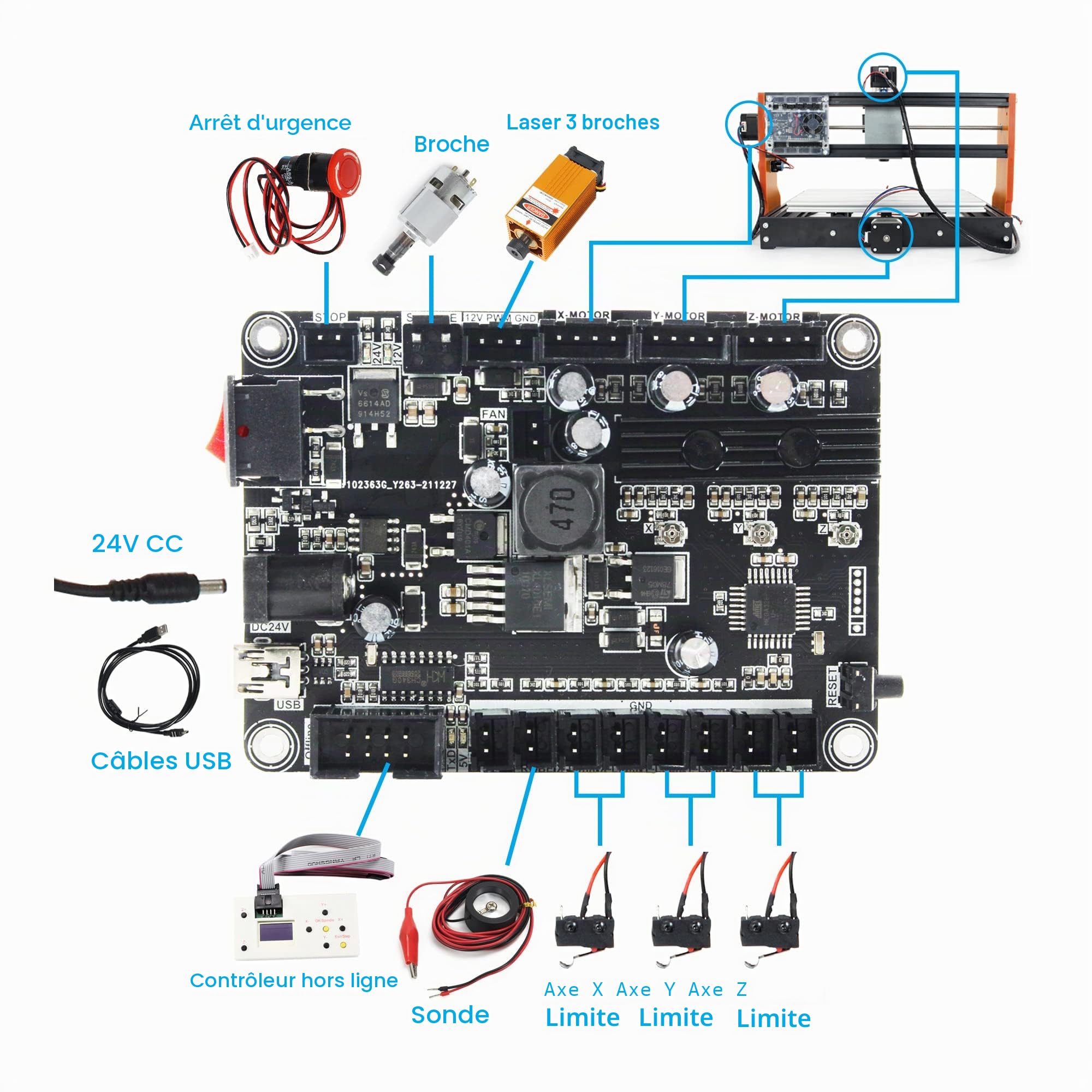 RATTMMOTOR GRBL Mise à niveau GRBL1.1 Carte de contrôle, connexion USB, avec ventilateur pour 1610/3018/3018-Pro 3 axes CNC Fraiseuse Contrôleur hors ligne