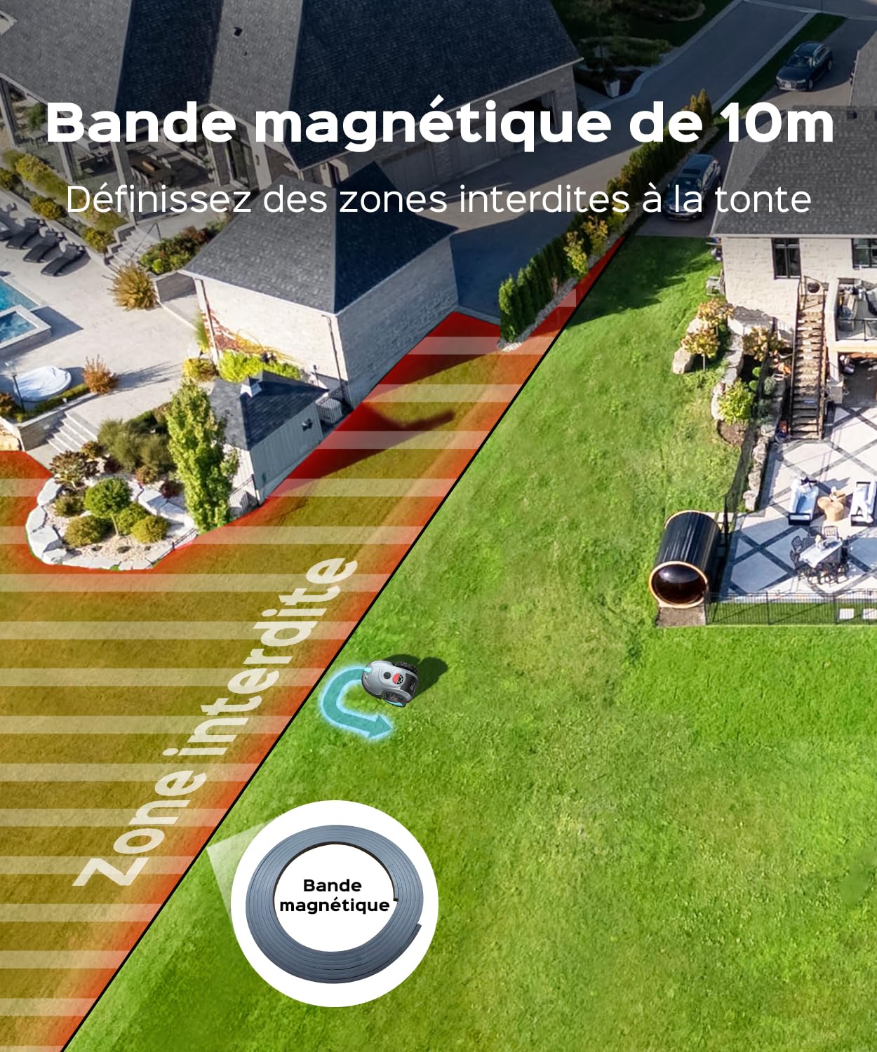 (2026 Upgrade) YARDCARE V100 Robot Tondeuse sans Fil Périphérique avec Navigation Visuelle, Détection d'obstacles 150, Robot Tondeuse Gazon avec Batterie de 4 Ah, Lames de Rechange, Bande magnétique