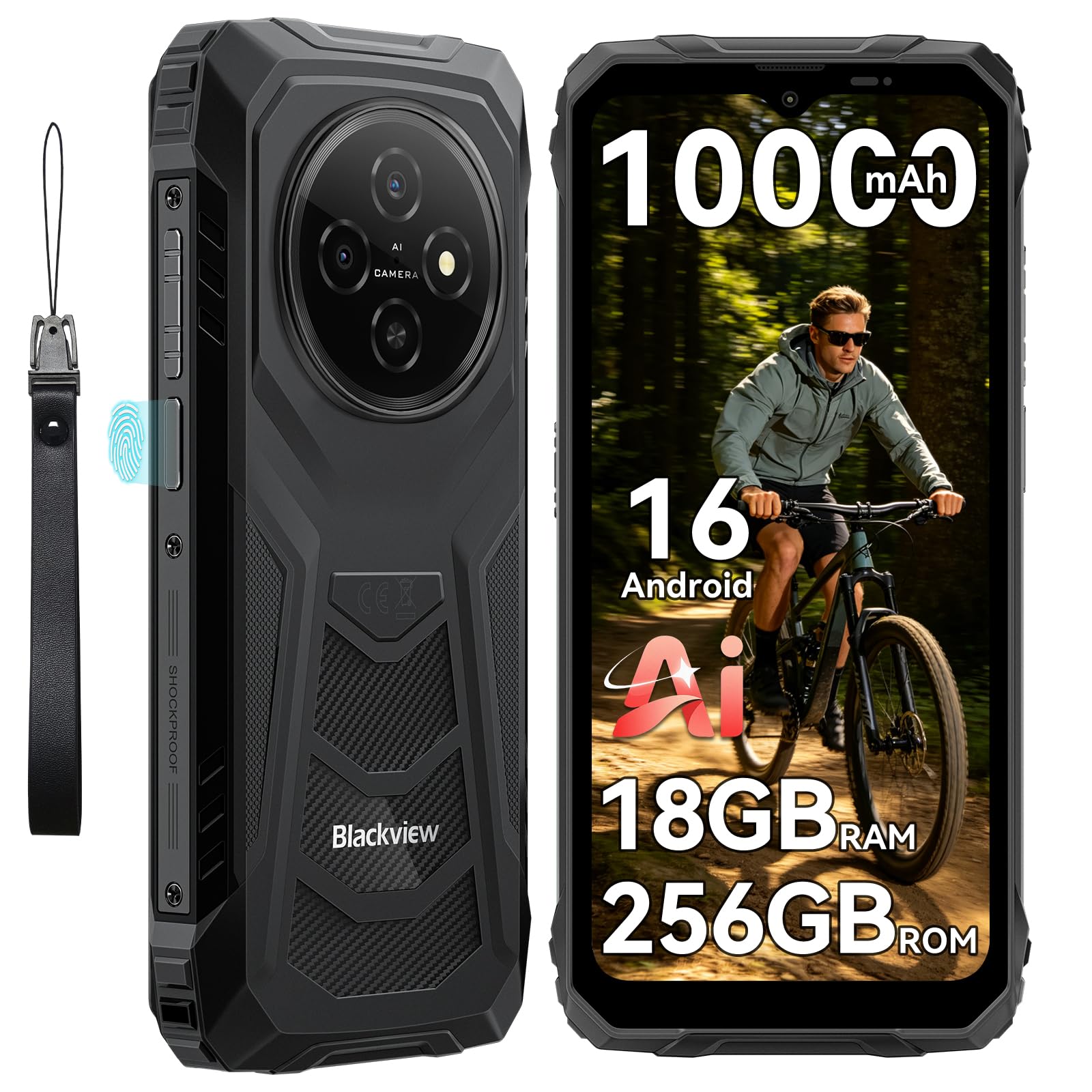 Blackview Móvil Rugerizado 10000mAh Android 16, Smartphone Resistente IP68/IP69K, 18GB RAM + 256GB ROM, Pantalla 6,56" HD+ 90Hz, AI Camera, Dual SIM, NFC, OTG, GPS, 3 Años de Garantía