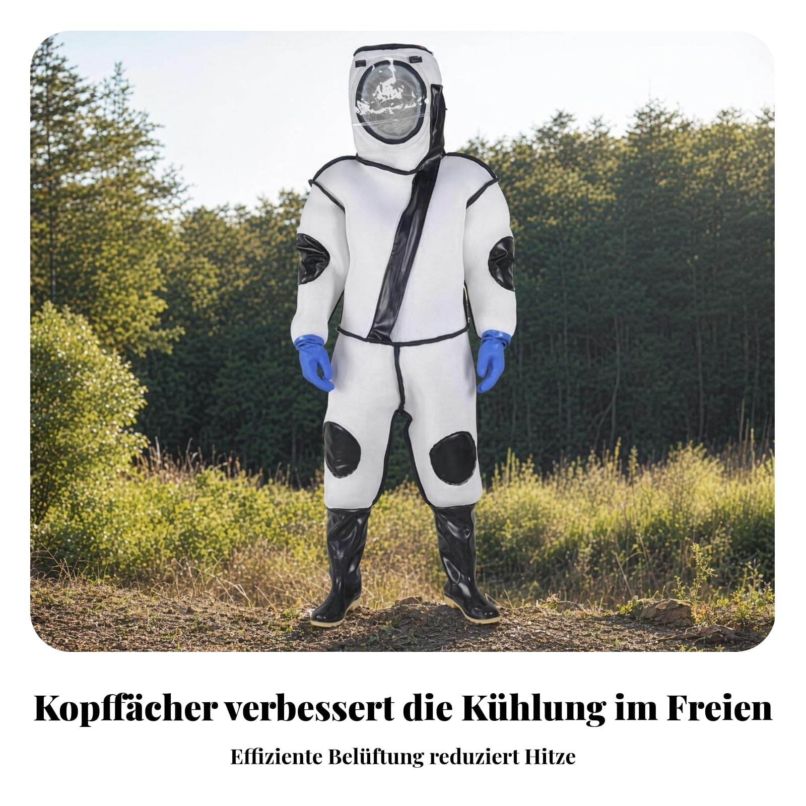 Imkeranzug Bienen Schutzanzug Overall Schutzkleidung Kapuzenanzug mit Gesichtsgitter Und Verstärkten Ellbogen Und Knien aus Mesh Und Edelstahl für Imkerei Außenarbeit Bienenzucht, 43