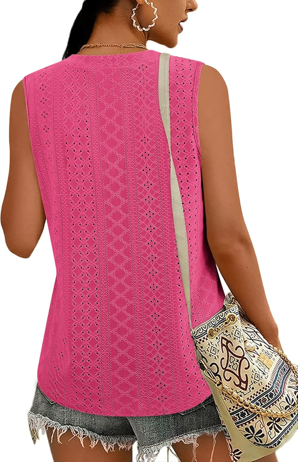 Zwurew Tank Top for Women Loose Fit Sleeveless V Neck Camisole Tops Dressy Casual Eyelet Summer Flowy Cami Shirts Blouse - Image 2