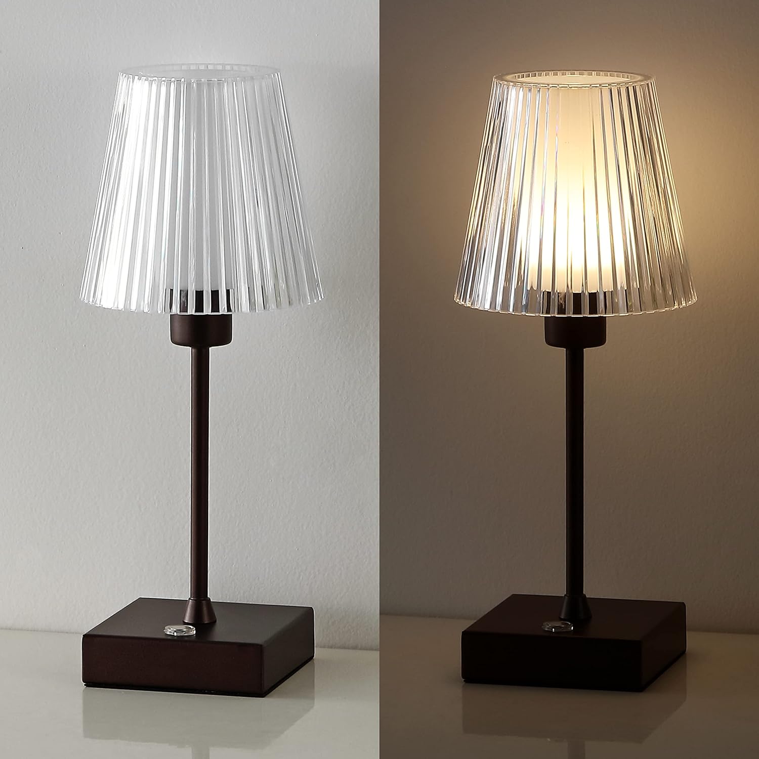 JONATHAN Y 12.5" Oil Rubbed Bronze Cordless Portable Rechargeable LED Lamp, with Clear Ribbed Acrylic Shade, Touch Dimmable Modern Industrial Mini Accent Lamp for Bar Vanity JYL7225A