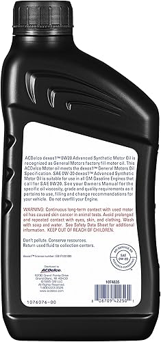 Miniatura 3 de ACDelco 10-9232 0W-20 aceite sintético de motor 1 cuarto de galón