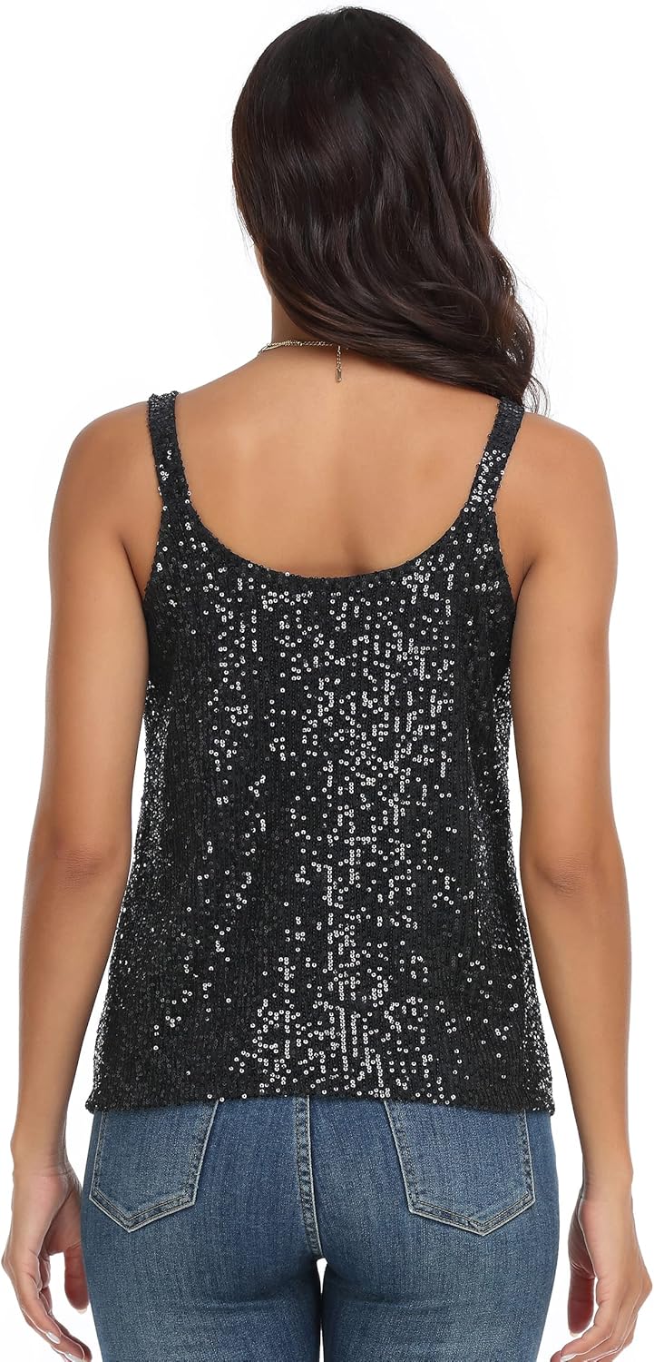 PrettyGuide Women's All Sequin Tank Tops Loose Flowy Sparkly Camisole Vest Club Party Shirt Top - Image 5