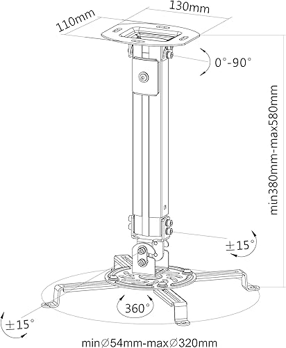 Vista 33 de VIVO Soporte universal de bandeja para proyector extensible de techo, proyección de altura ajustable, instalación sin agujeros, enrutamiento de Negro