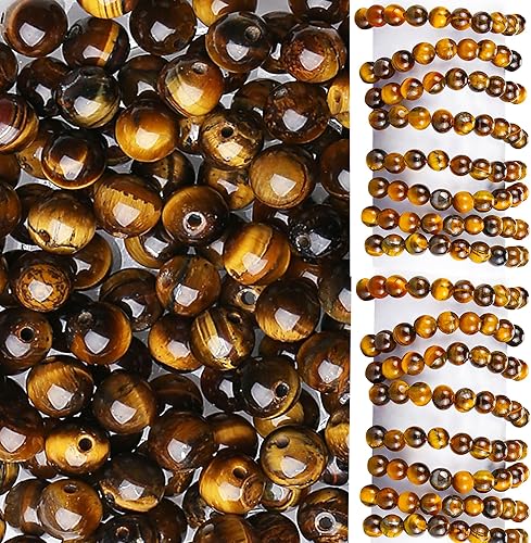 Tiger Eye Yellow - 100 cuentas de piedras preciosas de 0.236 pulgadas para hacer pulseras, 2 hebras, espaciadores redondos, piedras sueltas para