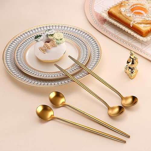 Miniatura 6 de 4 cucharas de café de mango largo de acero inoxidable dorado cepillado de 6.7 pulgadas, cuchara agitadora de espresso, cuchara de té helado dorado,