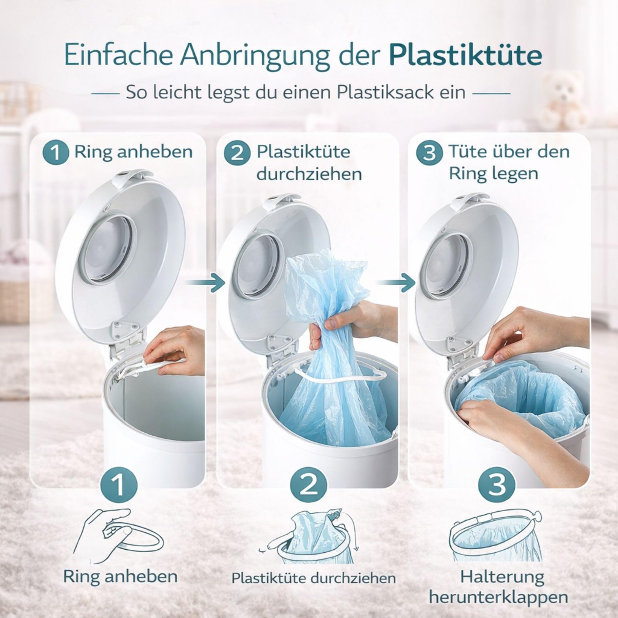 Fillikid Windeleimer Exklusiv 30 L Metall geruchlos für normale Müllbeutel