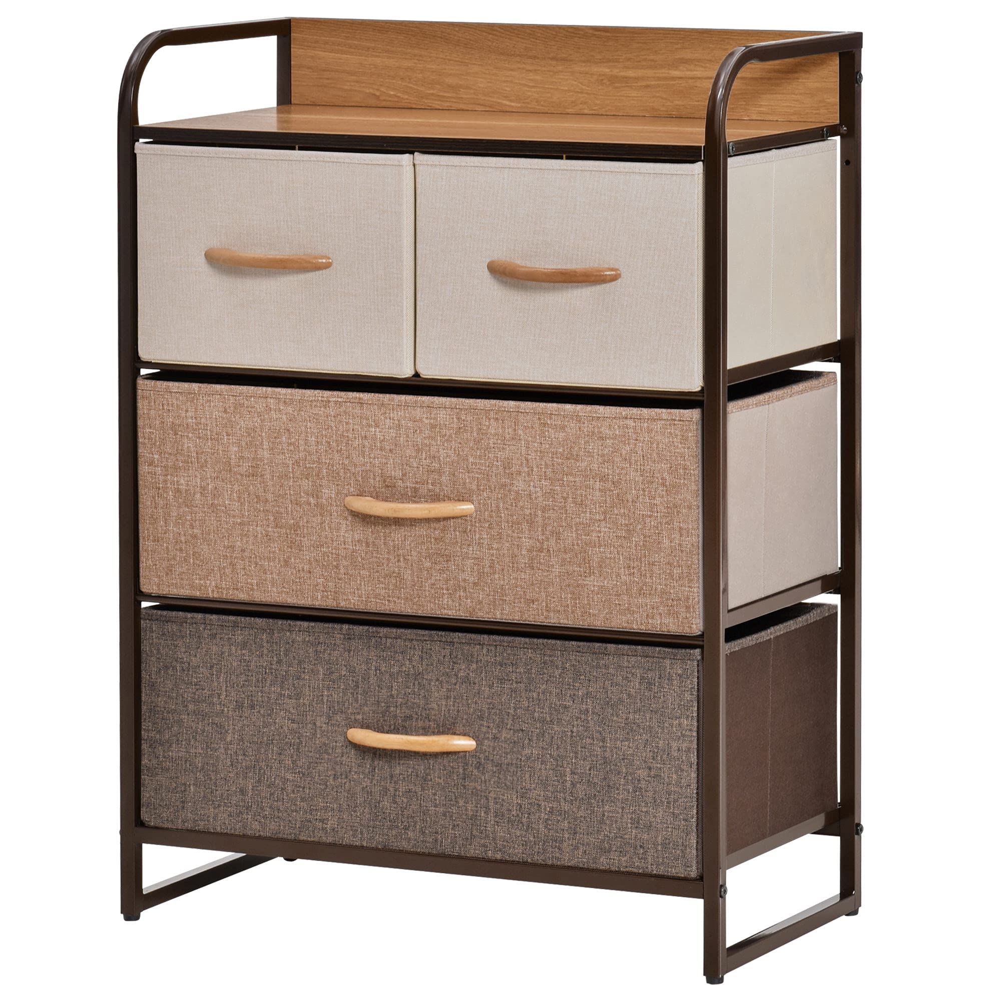 HOMCOM Mobile Cassettiera da Camera da Letto e Soggiorno, Cassettiera con 4 Cassetti Pieghevoli in Tessuto e Ripiano in MDF, 58x29x78.5cm, Multicolore