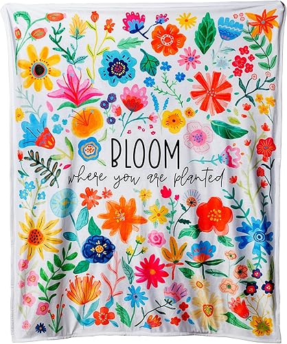 Manta de franela Sherpa de 50 x 60 pulgadas, hermoso diseño floral con mensaje motivacional, suave, cómoda, cálida, duradera, 100% poliéster para