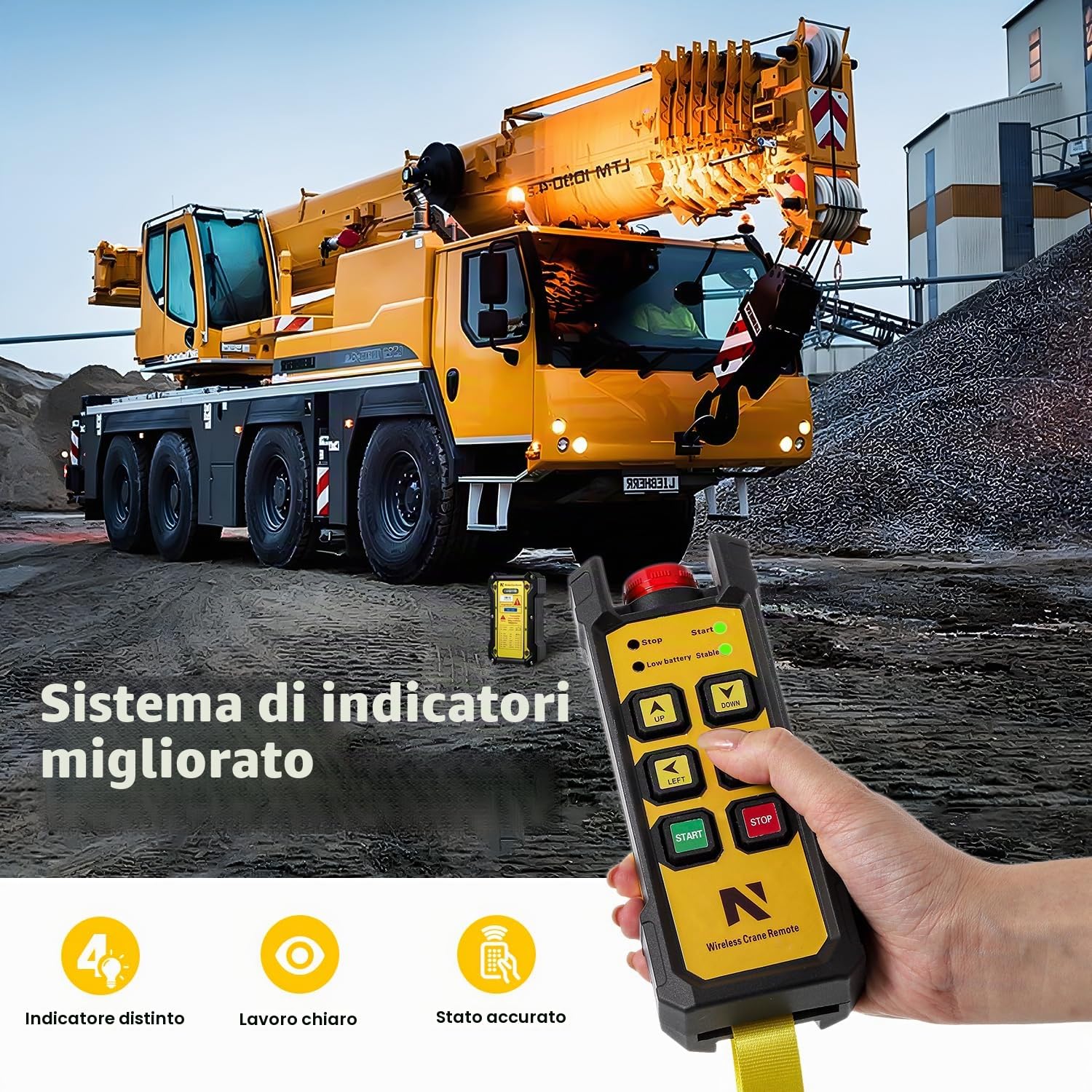 NEWTRY Telecomando senza fili per gru da 12 V, portata di controllo radio da 300 m, 4 canali, per attrezzature di sollevamento industriali, camion, gru, interruttore di sollevamento elettrico