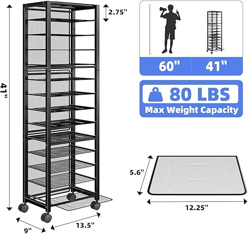 Miniatura 13 de Simple Trending Carrito de archivos rodante de 12 niveles, organizador de archivos de escritorio de madera con bandejas deslizantes y almacenamiento
