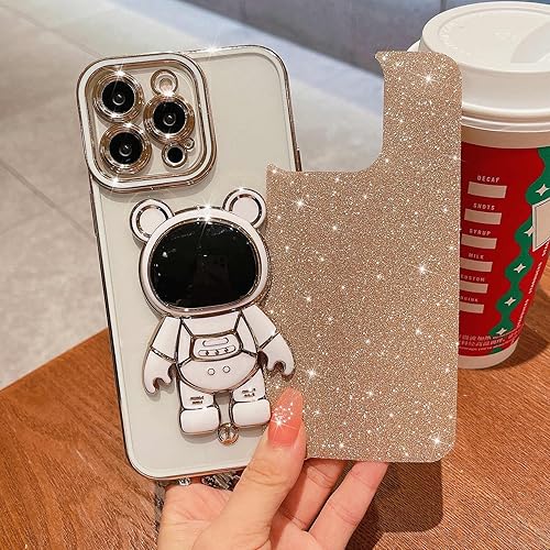 Miniatura 3 de MGQILING Compatible con iPhone 14 Pro Max de 67 pulgadas funda oculta de astronauta chapado en brillantes bonita funda de teléfono con purpurina