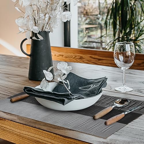 Miniatura 8 de Juego de 4 manteles individuales para mesa de comedor, manteles individuales tejidos de vinilo, lavables, resistentes al calor, fáciles de limpiar,