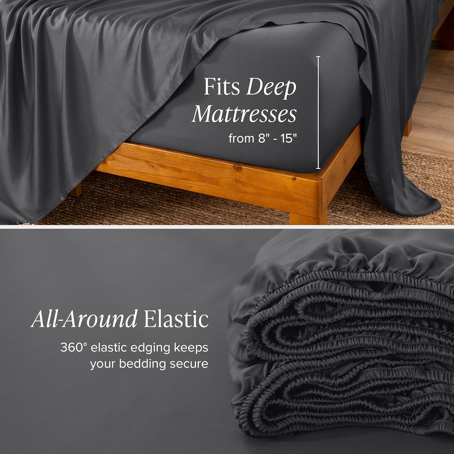 Bare Home 100% Rayon Made from Bamboo Luxury Queen Sheet Set - 4 Piece Bedding Set - Deep Pockets - Cooling Sheets - Breathable - Easy Fit - Soft Bedding Sheets & Pillowcases (Queen, Grey)