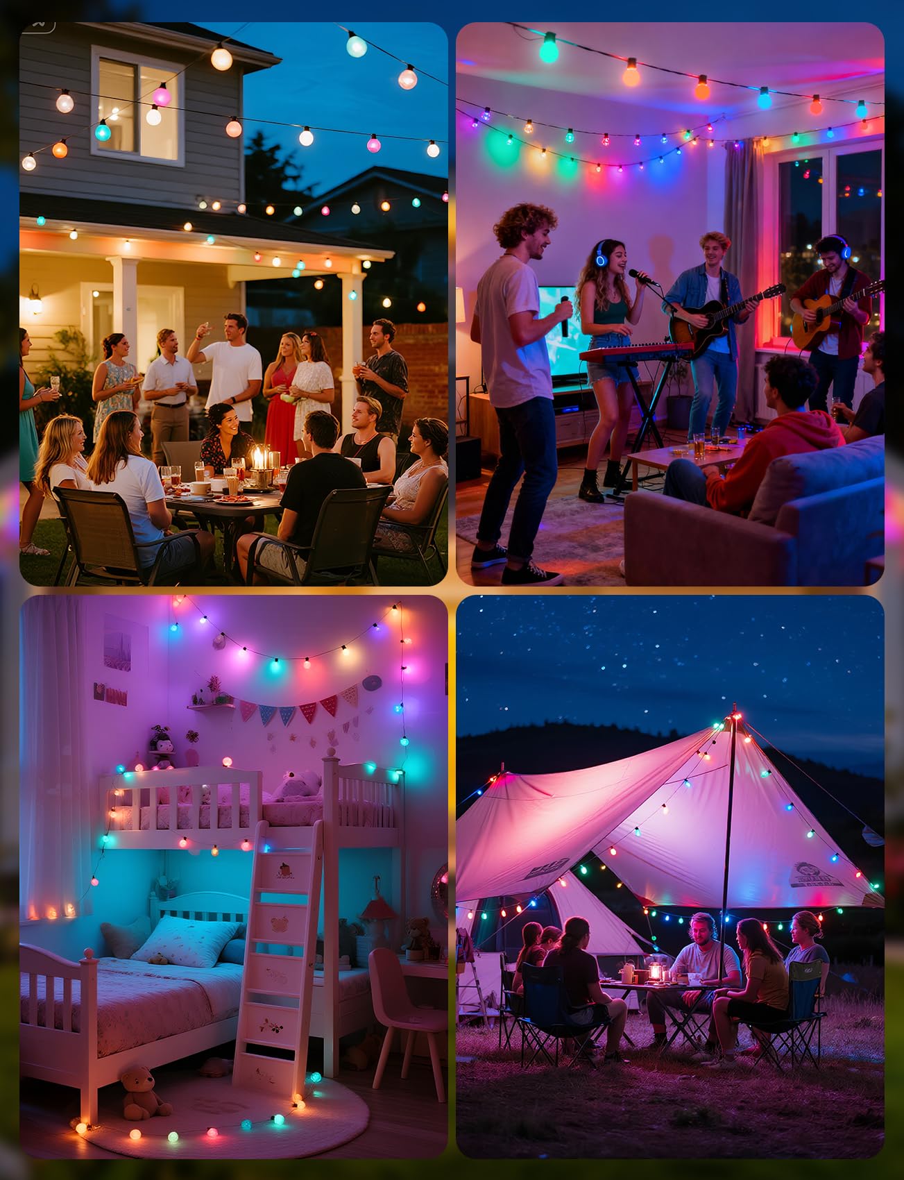 Aigostar Catena Luminosa RGBIC Esterno, 5M, 25 LED Lampadina Colorata, Controllo Segmento Fai da te a Colori, Sincronizzazione Musicale, 39 Modalità Dinamiche, IP44 Impermeabile per Interni, Giardino