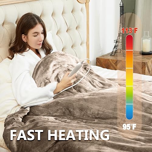 Miniatura 3 de Tefici Manta térmica eléctrica tamaño Queen doble control franela suave súper acogedora de 84 x 90 pulgadas manta térmica con 3 niveles de calor