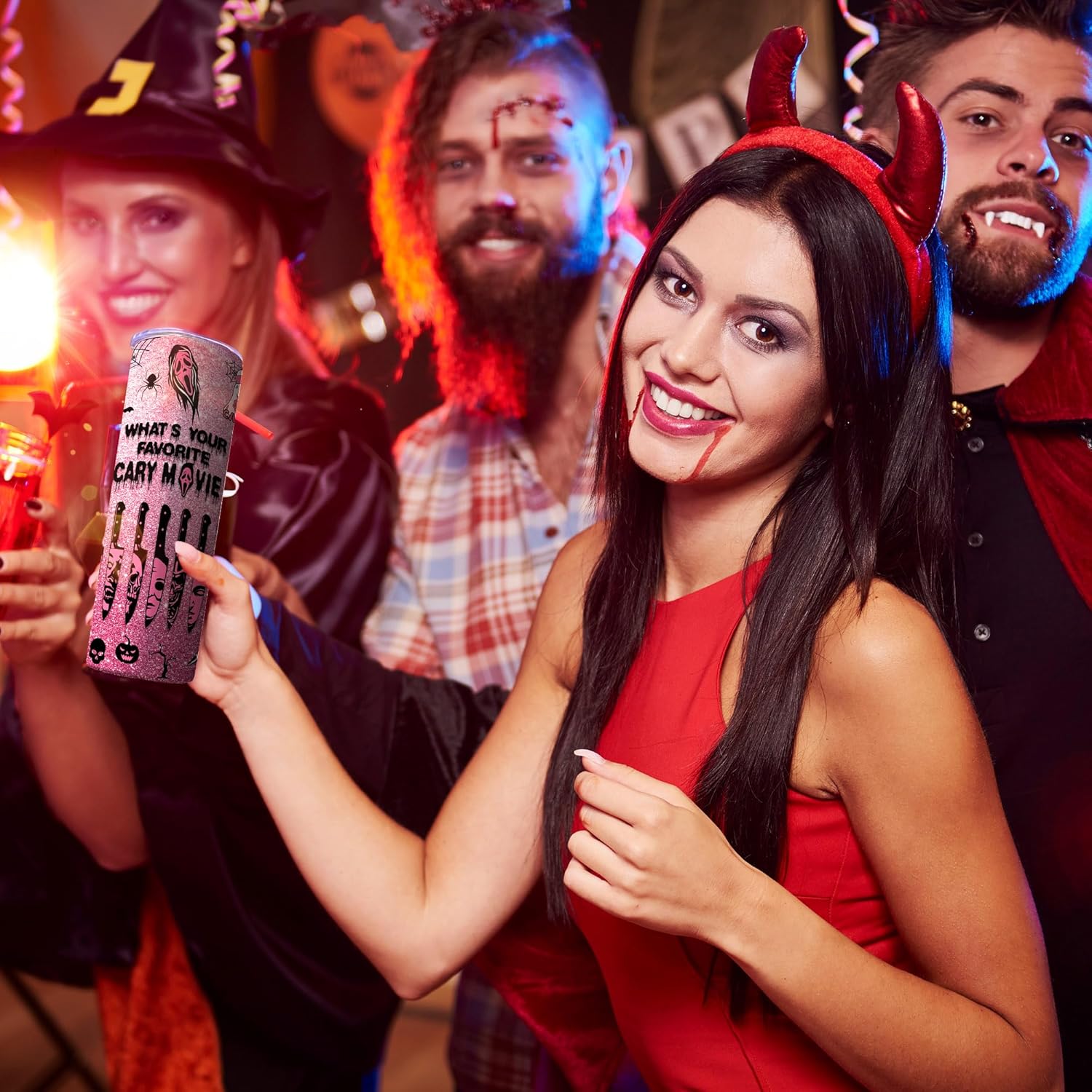 Pink Spooky Cute 20oz Skinny Tumbler, Halloween Horror Aesthetic Stainless Steel Travel Mug with Lid, Insulated Coffee Cup Gift for Women Teens - Image 3