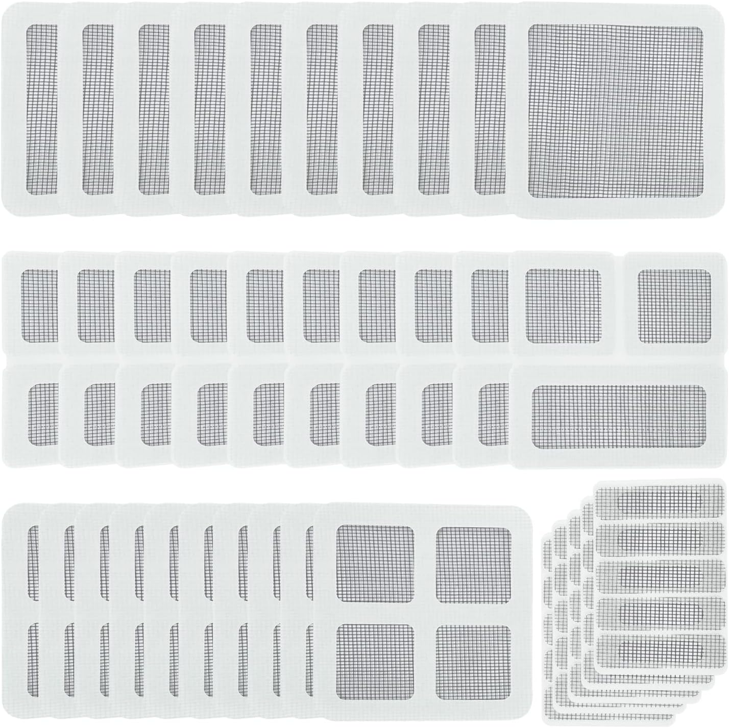 35 Sheet Window Screen Repair Patch, 111 Pieces Window Screen Mesh Tape Self Adhesive Mesh Screen Patch Repair kit for Window and Door Tears Holes, 4 Size