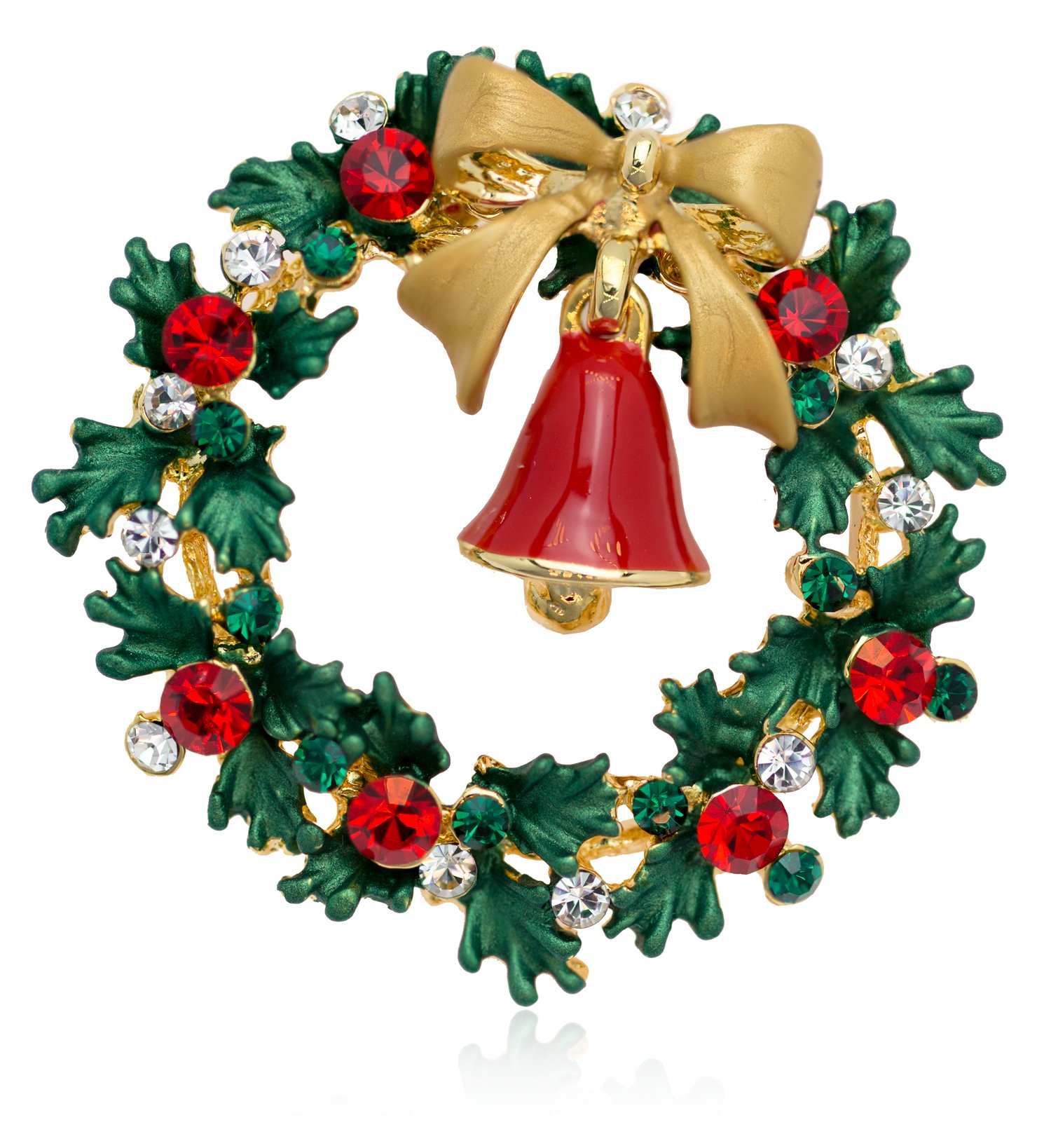 Christmas Wreath and Bell Brooch Pin with Swarovski Element Crystals-picture-34