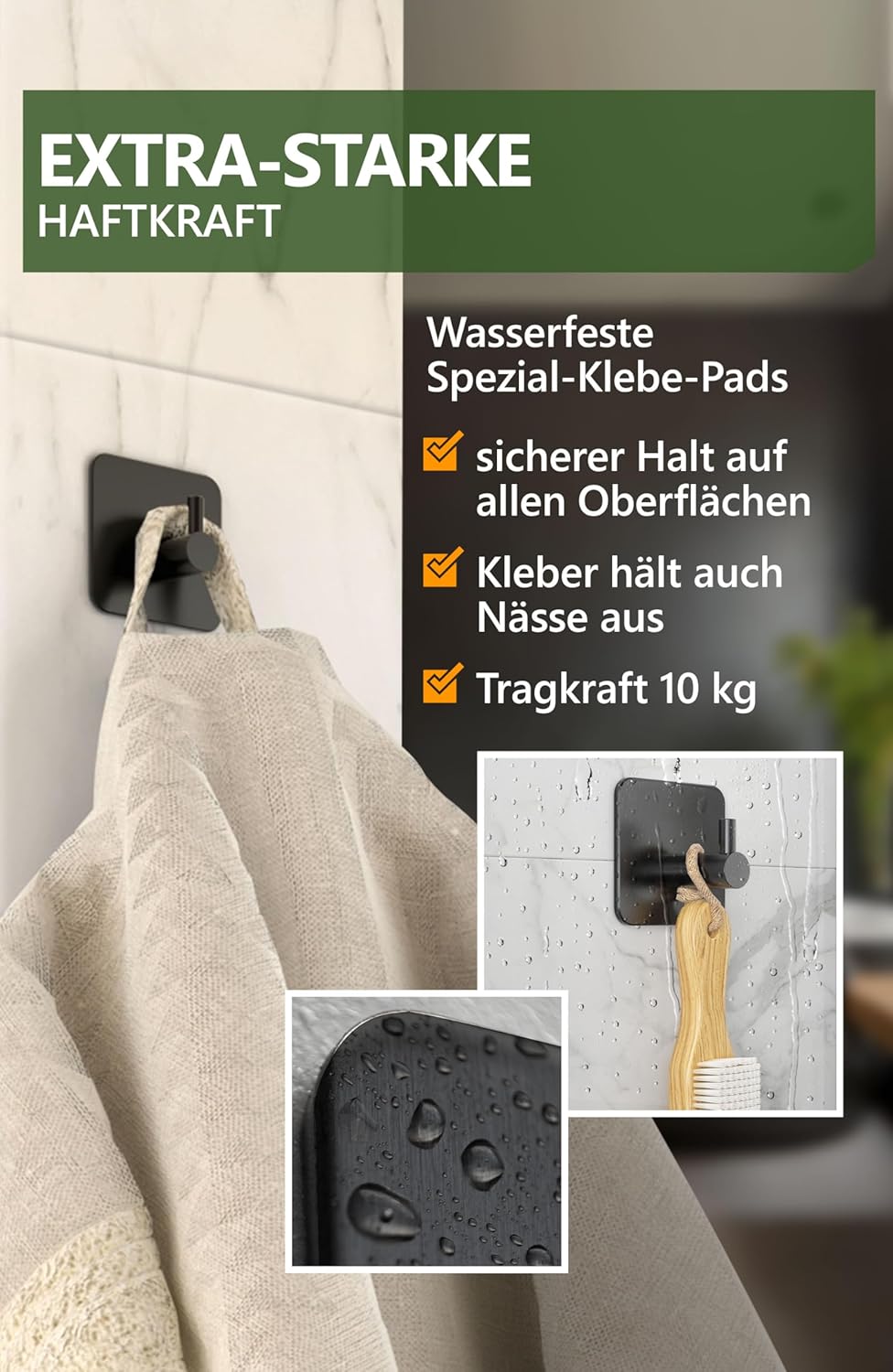 Detailaufnahme der schwarzen Handtuchhaken