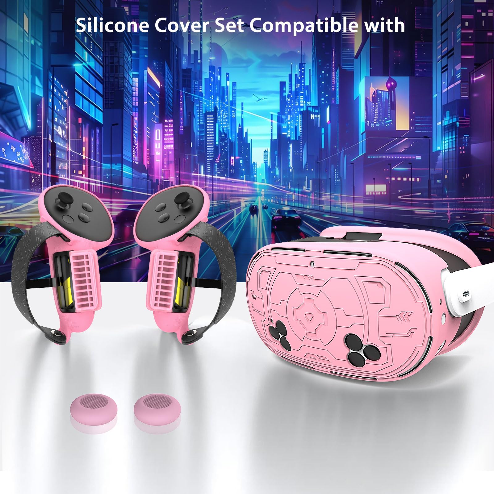 Juego de fundas compatibles con Meta Quest 3s, incluye empuñaduras largas de apertura de batería, carcasa de TPU VR, cubierta facial de silicona, cubierta de lente, juego de accesorios de