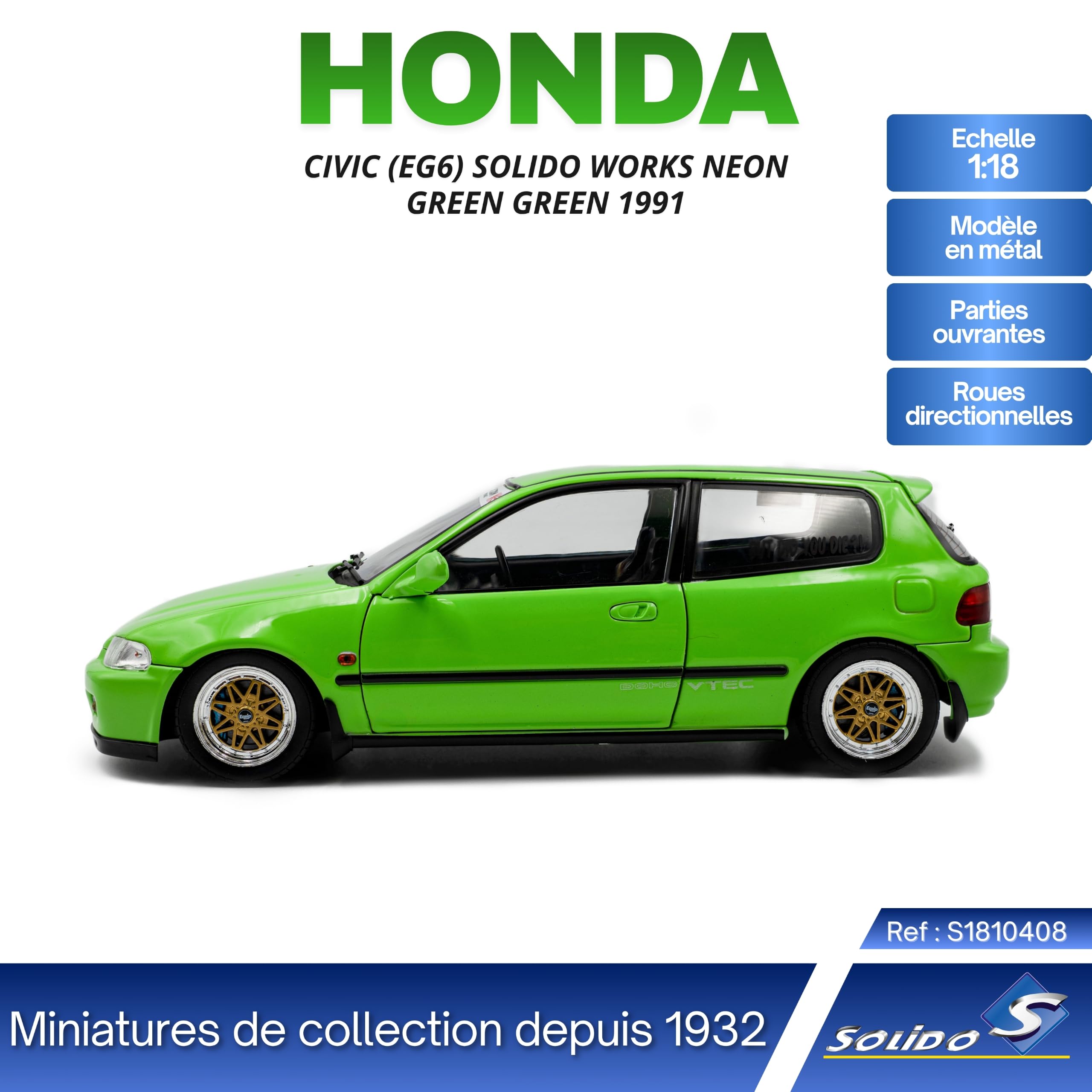 Solido Honda Civic EG Modellino auto 1:18 JDM da collezione, verde
