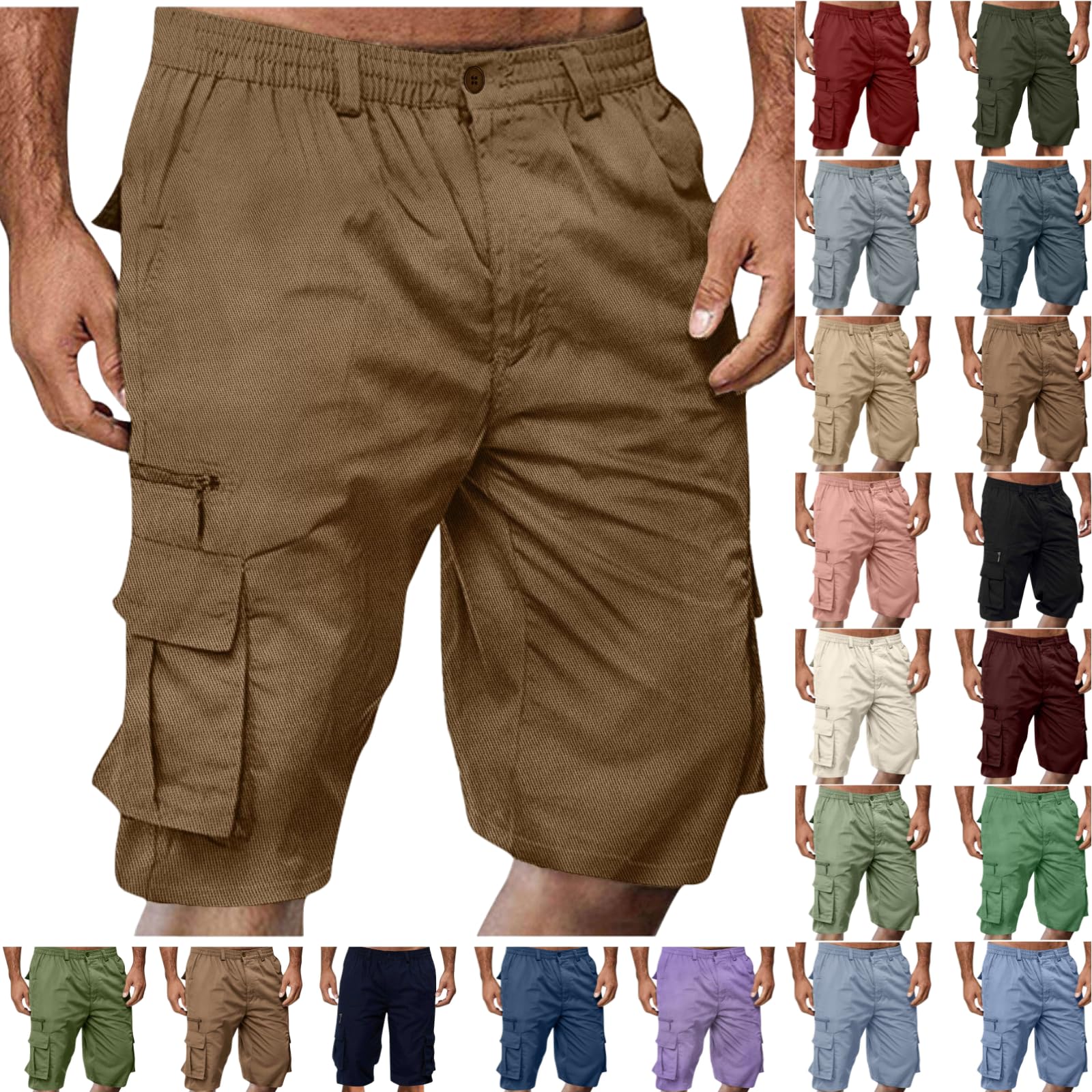 Cargo Shorts for Men,Summer Casual Elastic Waist Big Tall Baggy Shorts Lightweight Hiking Short with Multi Pockets