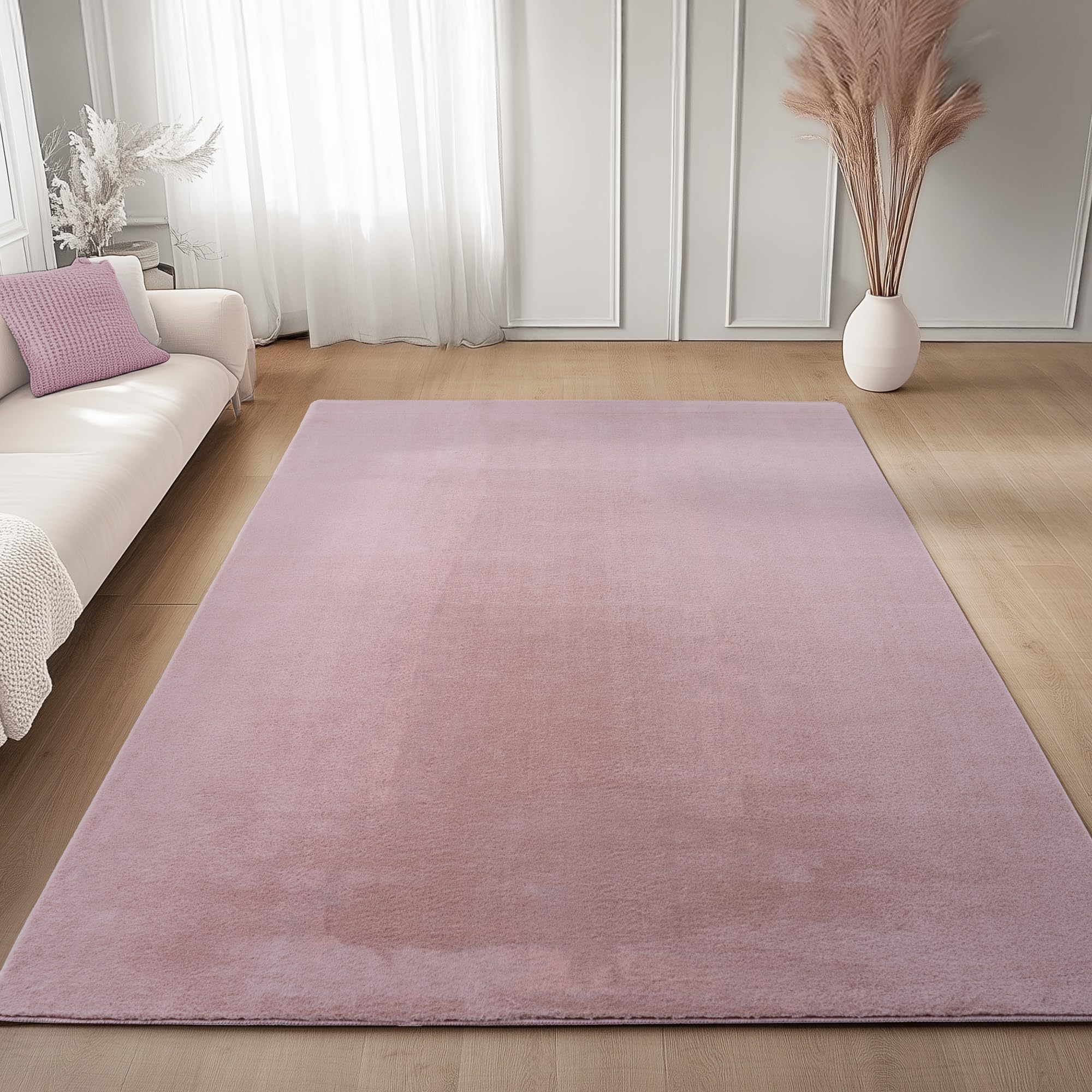 Carpettex Teppich Rosa 120x160 cm- Kurzflor Teppich Waschbar, weich & rutschfest, modern einfarbiges Design für Wohnzimmer, Küche Schlafzimmer, & Kinderzimmer