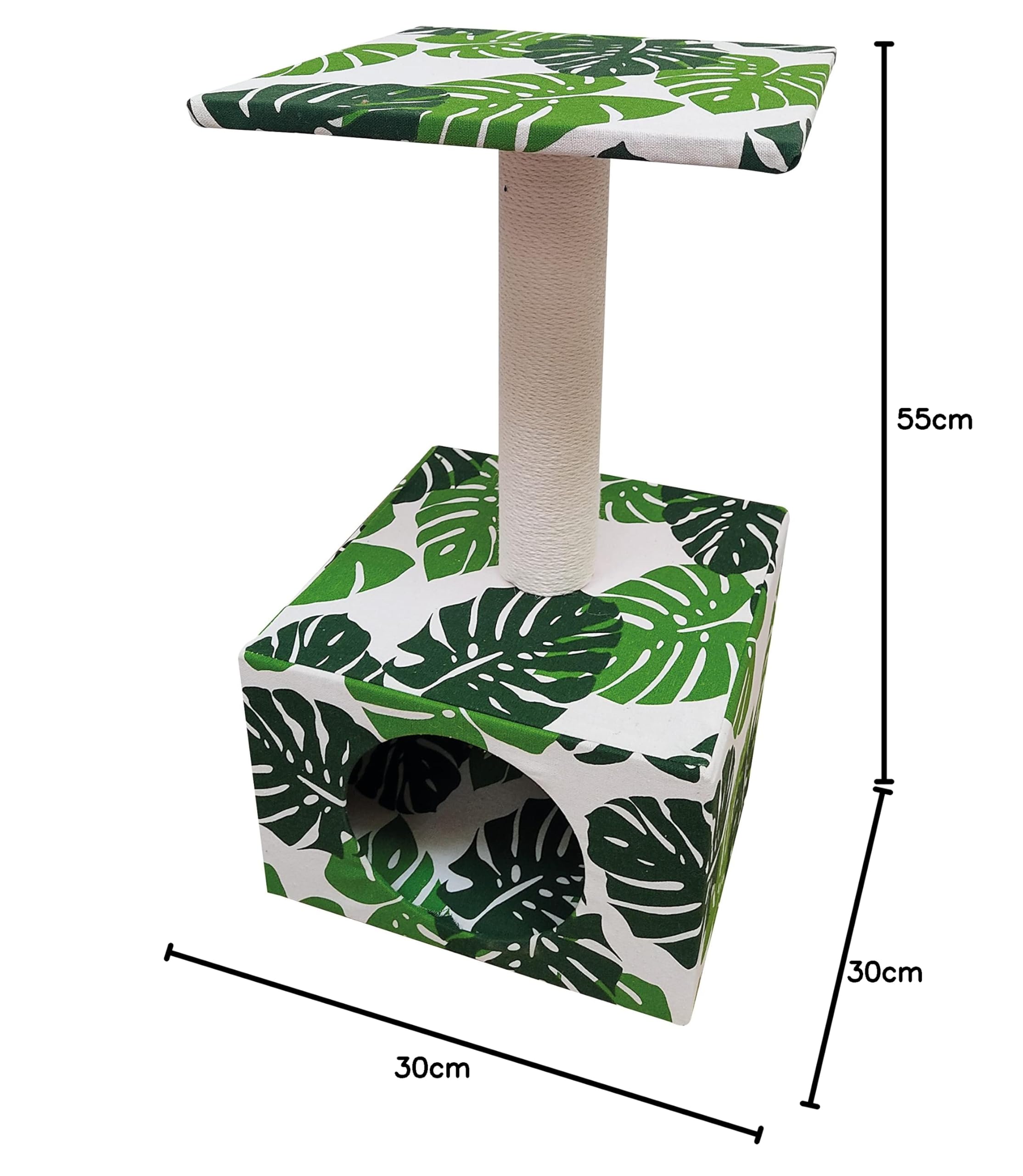 Croci Green Leaves - Tiragraffi Alto a Colonna 55 cm con Cuccia, per Gatti Adulti Grandi e Piccoli, Tiragraffi graffiatoio ad Albero, Giochi per Gli Animali, Gioco calmante per Gatti