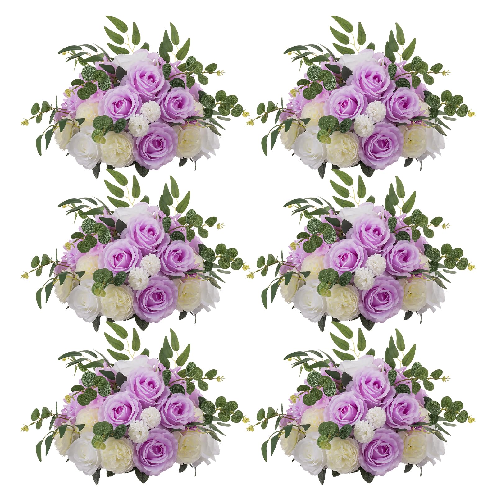 BLOSMON Artificial Flower Centerpiece Table Decorations 6 Pcs 13.7" Large Lilac Fake Flowers Rose Floral Ball Arrangement Center Pieces for Table Silk Flower Bouquet for Wedding Party Home Decor