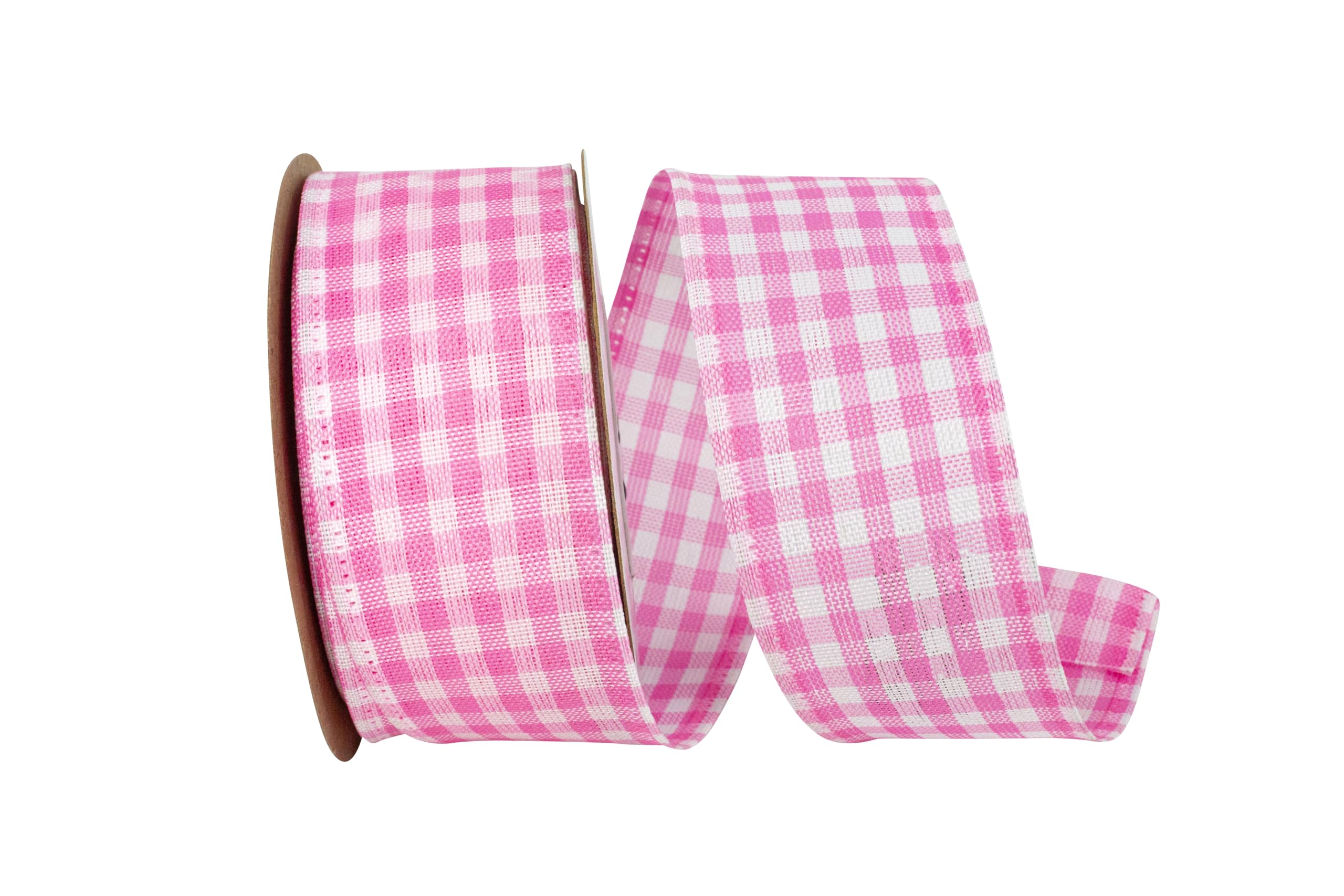 Reliant Ribbon Corp Pink Reliant Ribbon Gingham Value Wired Edge Ribbon,