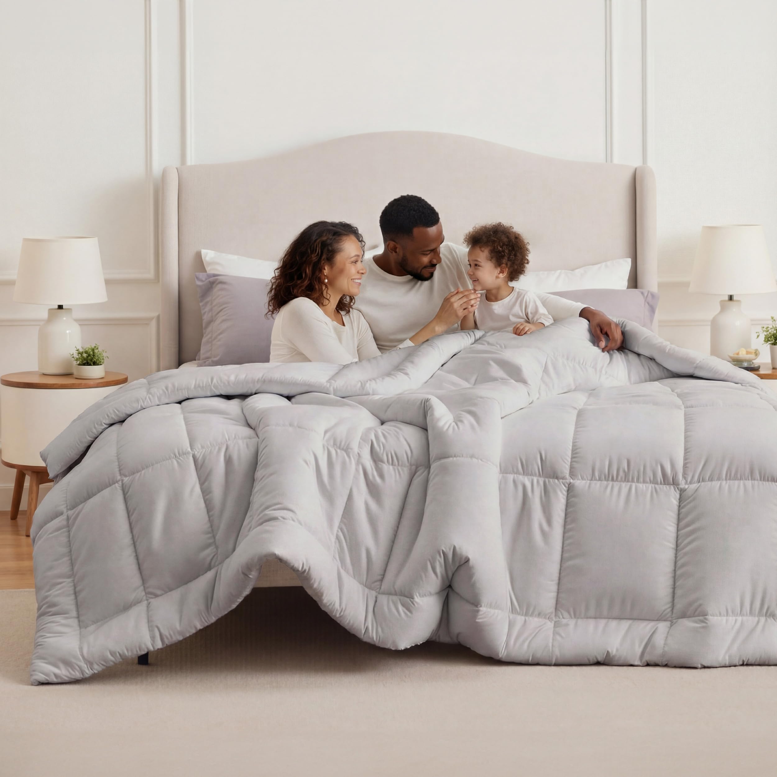 Bedsure Comforter Duvet Insert - Quilted Comforters Cal King Size, All Season Duvet, Down Alternative Bedding, with 8 Tabs, Gifts for Women/Men, Light Grey,Alaskan King 130x120 Inches