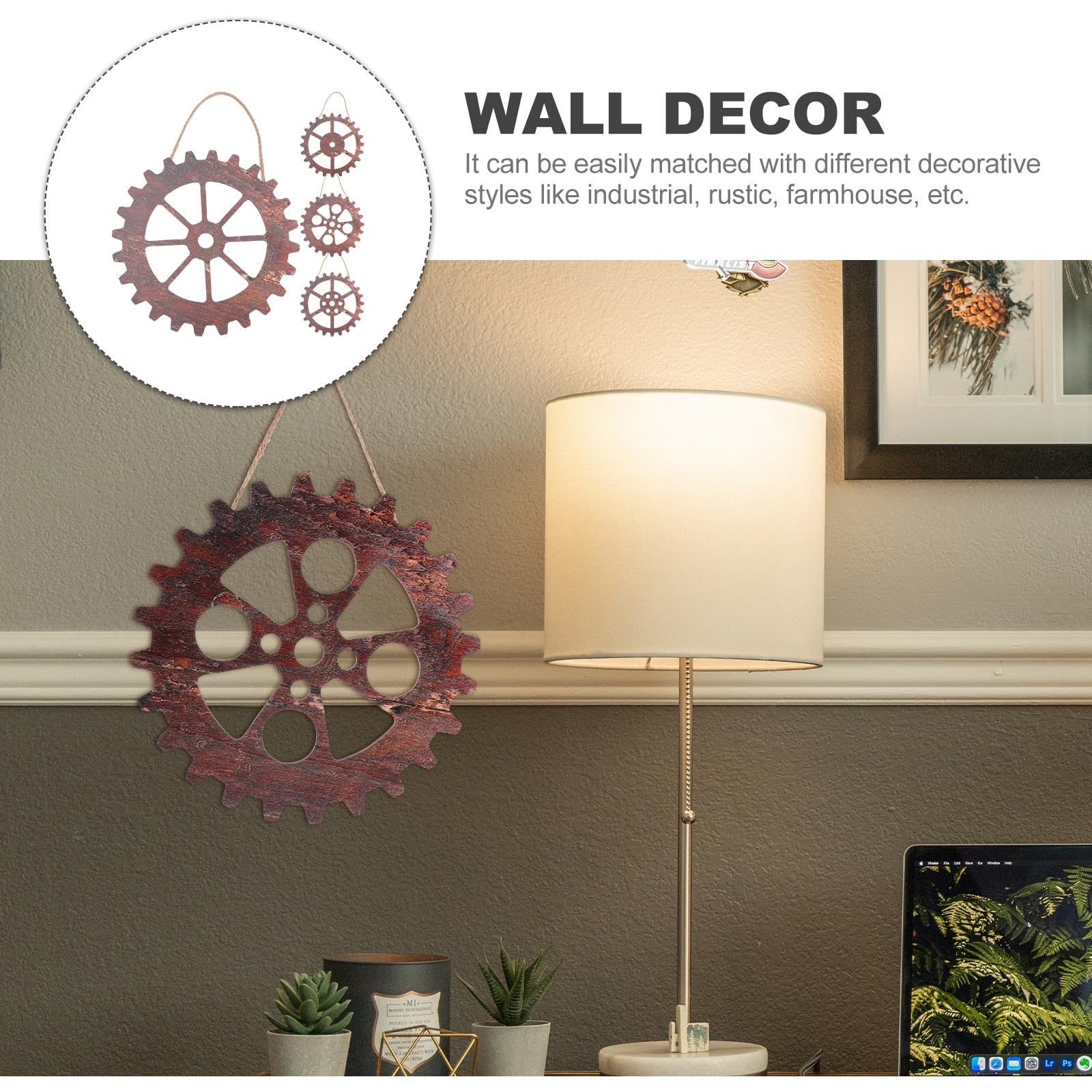 OSALADI Holzrad Wandbild 4 Stück Vintage Industrie Stil Robust für Zuhause und Wohnräume als Dekorativer Wandschmuck